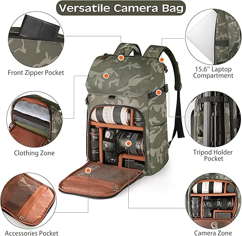 Miniatura 3 de BOLOSTA Mochila para cámara profesional DSLR SLR camuflaje mochila para fotógrafos impermeable de gran capacidad con compartimento para laptop de