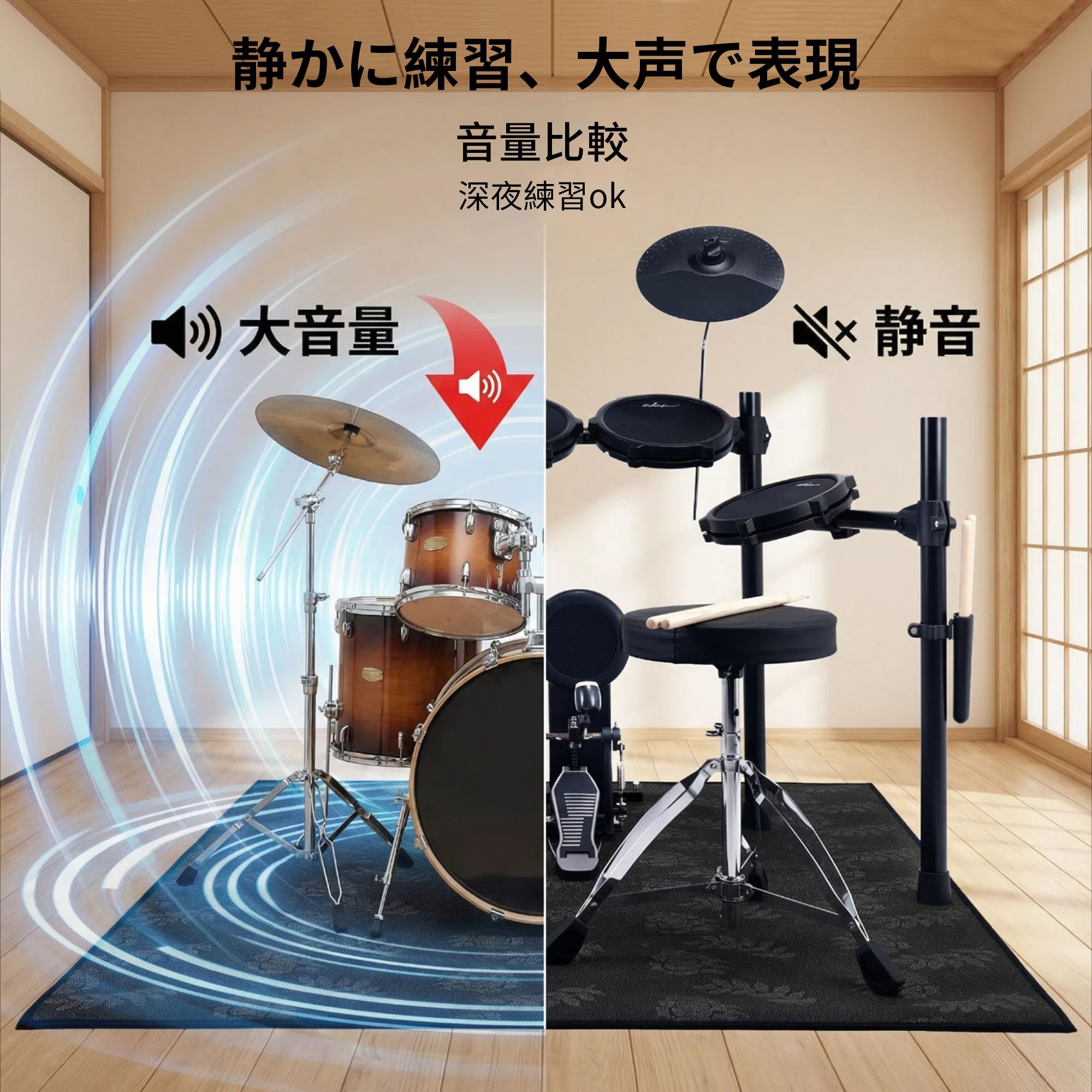 Amazon.co.jp: ADM 10インチメッシュ電子ドラムセット 5ドラム3