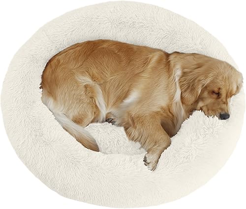 Miniatura 9 de Cama calmante para perros de 23 pulgadas, cama de felpa antiansiedad en forma de dona para perros pequeños, cálida, suave, linda, redonda, lavable,