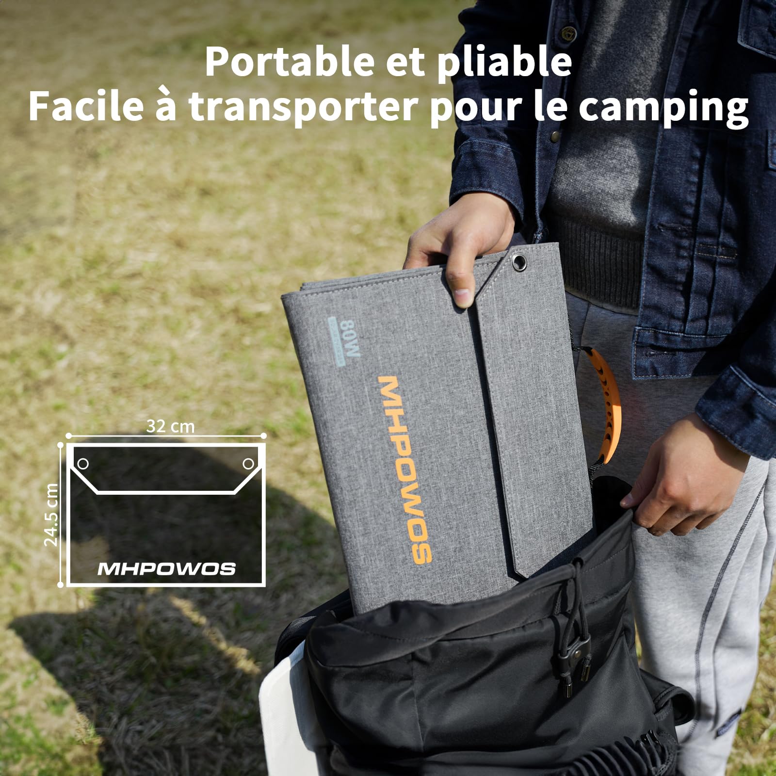 Chargeur solaire pliable 80 W, panneau solaire portable pour le camping avec sorties USB C, USB A et CC, mini-chargeur 19 V pour smartphone, randonnée, voyages en plein air, camping