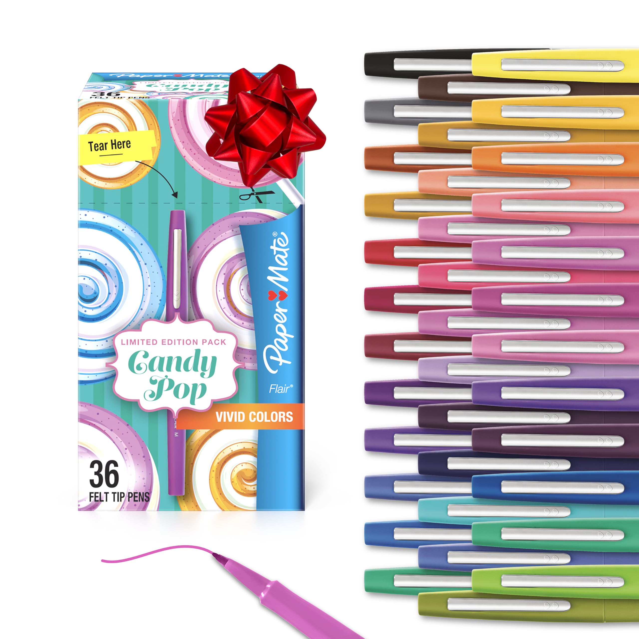 Paper Mate Flair Felt Tip Pens, Medium Point (0.7mm), Limited Edition Candy Pop Pack, 36 Count - Perfect for Teachers, Students, Expressive Writing, Drawing