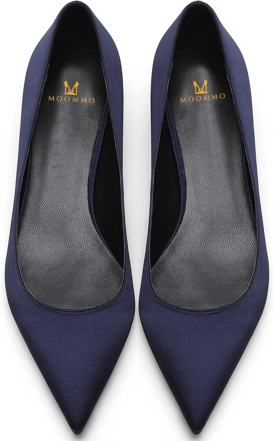 MOOMMO Low Kitten Heel Pumps for Women Pointed Toe Satin Dress Shoes Slip On 1 Inch Low Heel Work Pumps Chic Basic Casual Office Evening Party Bridal Pump Shoes 4-13 M US - Image 3