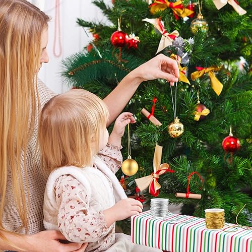 Miniatura 10 de 2 rollos de cordones elásticos metálicos, cinta metálica de oropel para hacer manualidades, envoltura de regalos, 0.039 in, 55 yardas