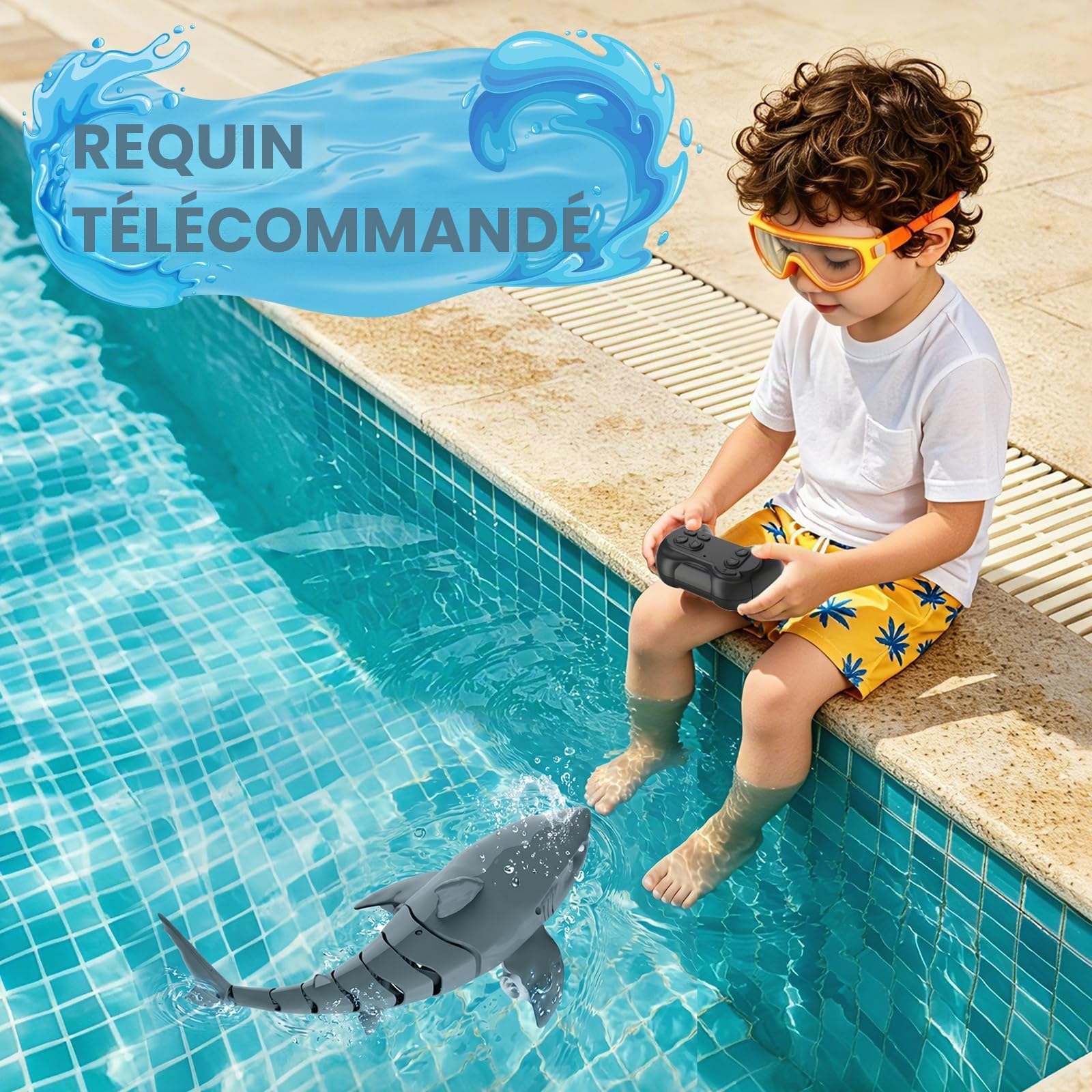 snookids Requin télécommandé Jouet - 2,4 GHz RC Requin Bateau de Simulation, Rechargeable par USB, Jouet Aquatique Bateau Radiocommandé Enfants, Cadeau pour Garçons et Fille