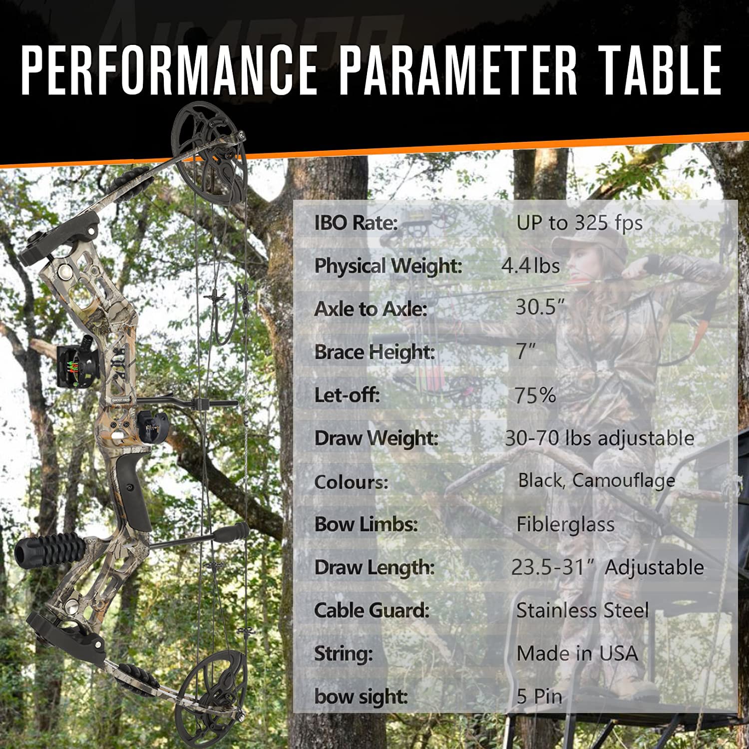 wolfman Compound Bogen Set 30-70 lbs Einstellbares Schießen Wettbewerb Bogen Hochwertige CNC-Bearbeitung Dual-Nockensystem Bogen Pfeil Set IBO 325 FPS für Bogenschießen Jagd Rechtshänder