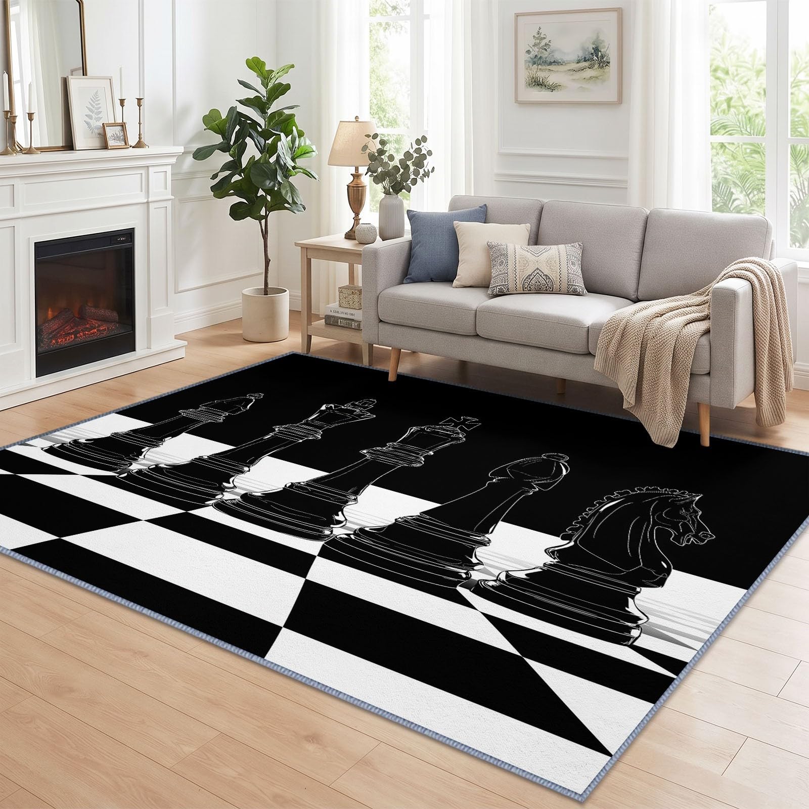 Alfombra moderna y clásica lavable, para salón, color blanco y negro, antideslizante, suave, 180 x 240 cm, para dormitorio, oficina, comedor, cocina y salón
