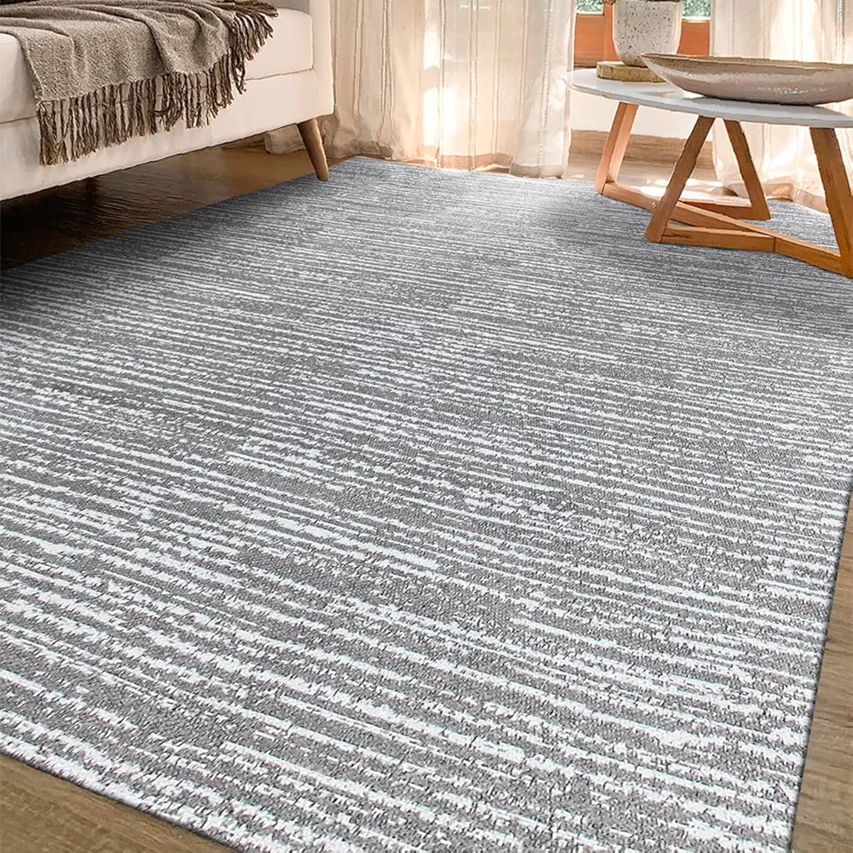 Tapete Sala Antiderrapante 2,00m x 1,40m Emborrachado Mescla Cinza Luxuoso Artesanal de Tear Jacquard Decoração Rústico Estonado para Quarto Fácil de Limpar Lavável