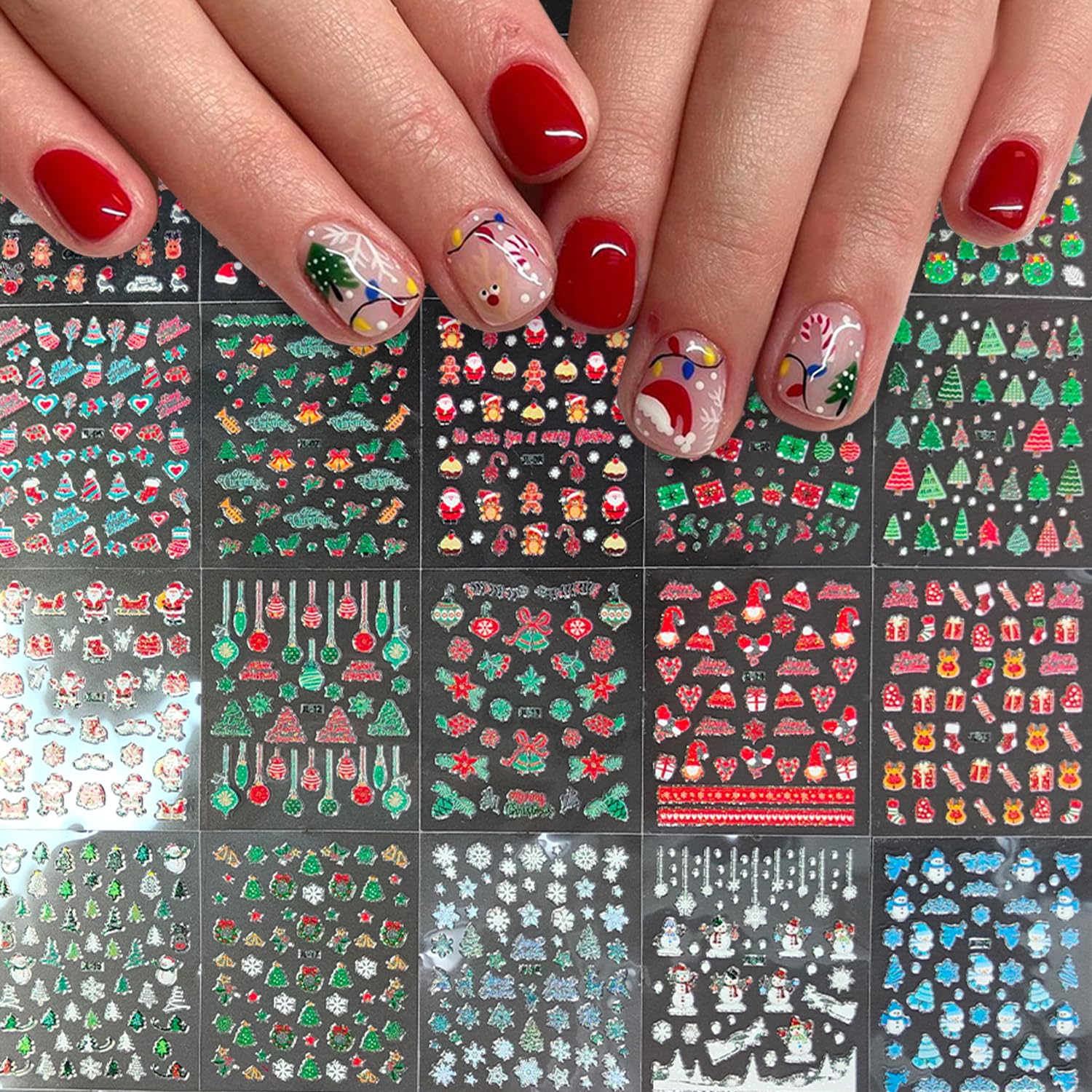 30 Pcs Nail Art Stickers - 3D Self Adhesive Christmas Nail Decals with Winter Xmas Tree, Snowflake, Santa Claus, Snowman, Cake, Christmas Light, Elk Nail Design Sticker for Women Nail Decoration