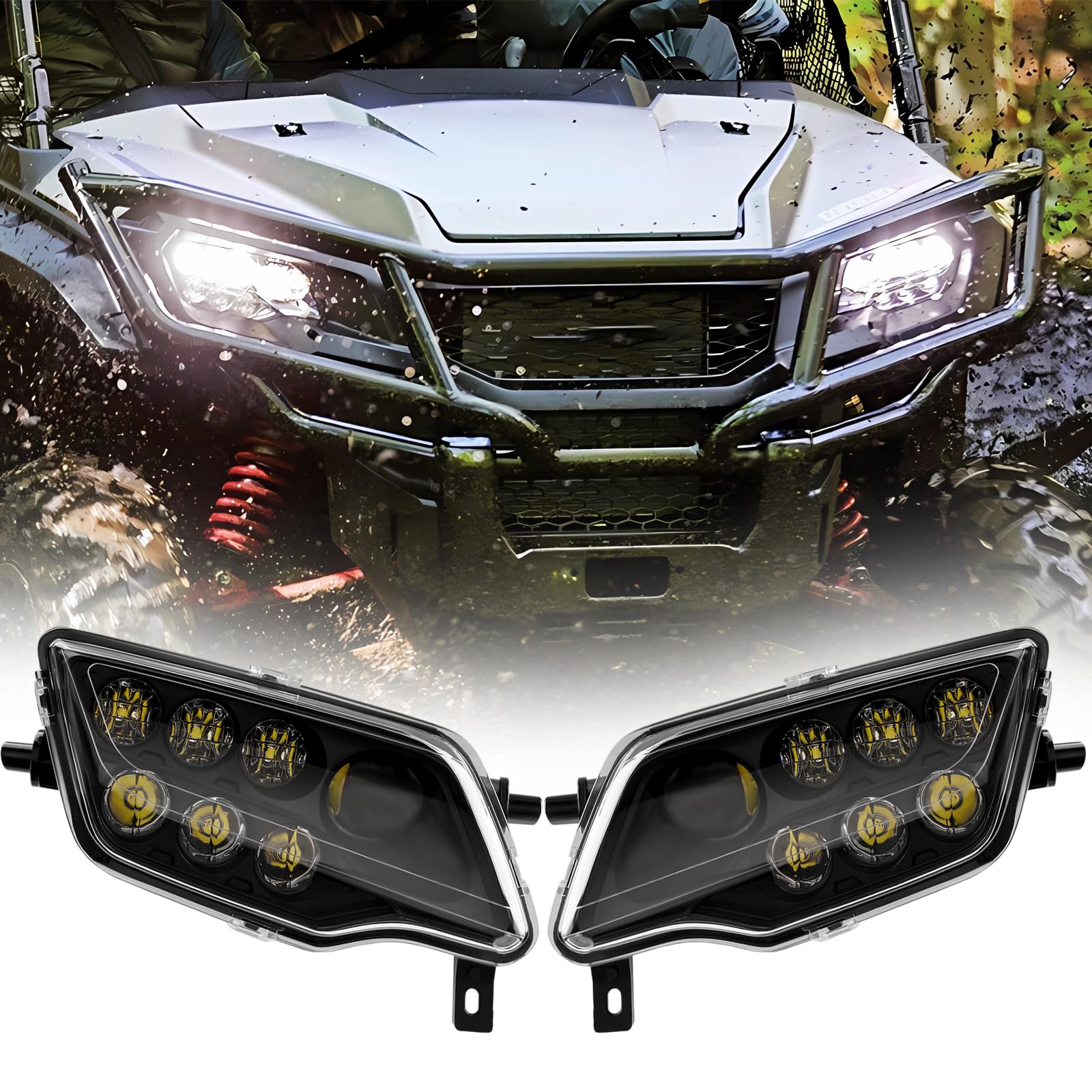 SAUTVS LED Headlights Assembly for Honda Pioneer/Talon 14-25, Head Lights Front Lamps with High SAUTVS LED Headlights Assembly for Honda Pioneer/Talon 14-25, Head Lights Front Lamps with High