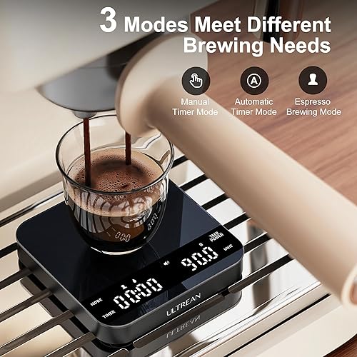 Miniatura 3 de Ultrean Mini Coffee Scale with Timer, Rechargeable Espresso Scale, 2kg/0.1g Accurate Scale for Espresso and Pour-Over Coffee, Portable Digital