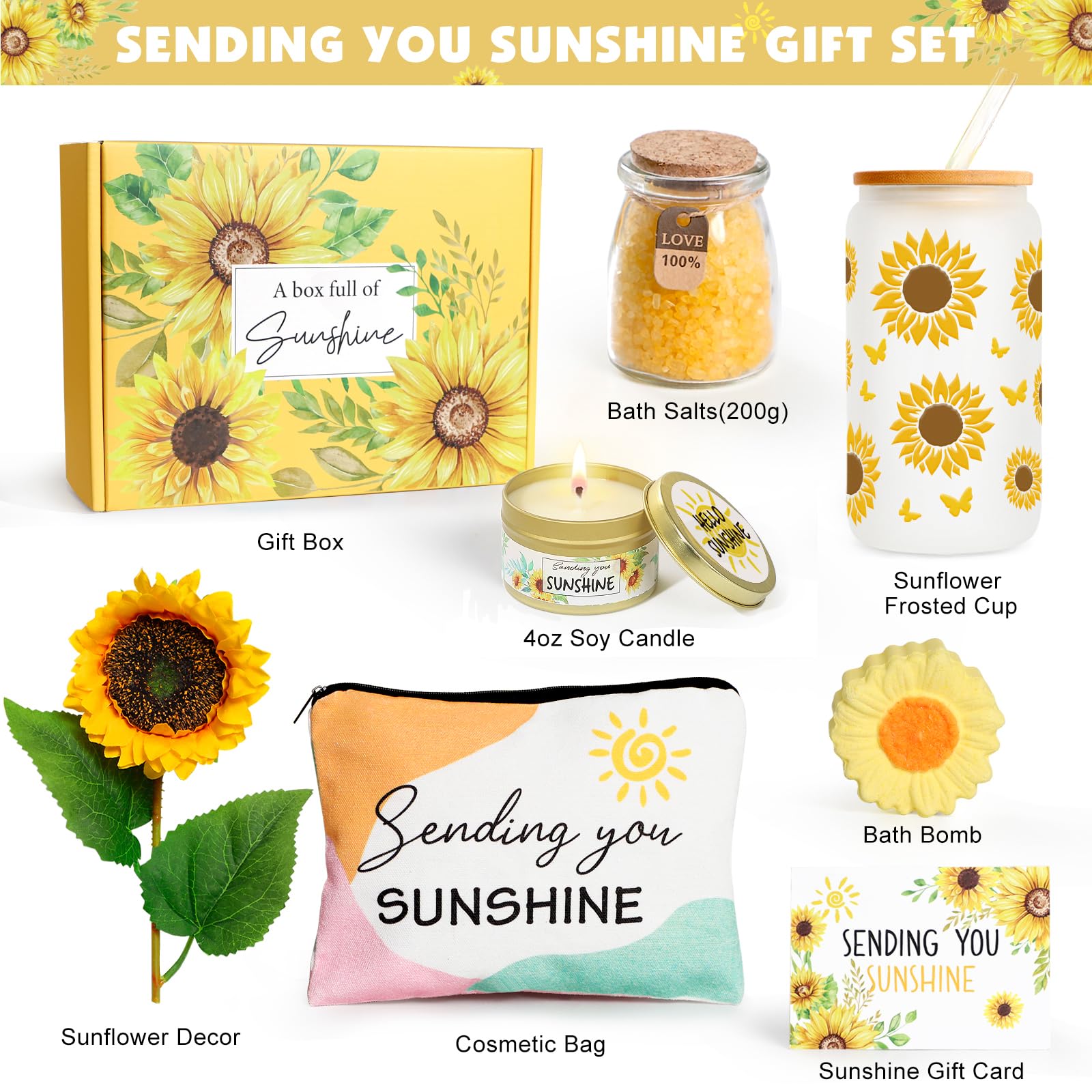 Birthday Gifts for Women Sunflower Gifts Get Well Soon, Sending Sunshine Gift Baskets, Self Care Spa Mothers Day Gift for Women Her Mom Best Friends Sister