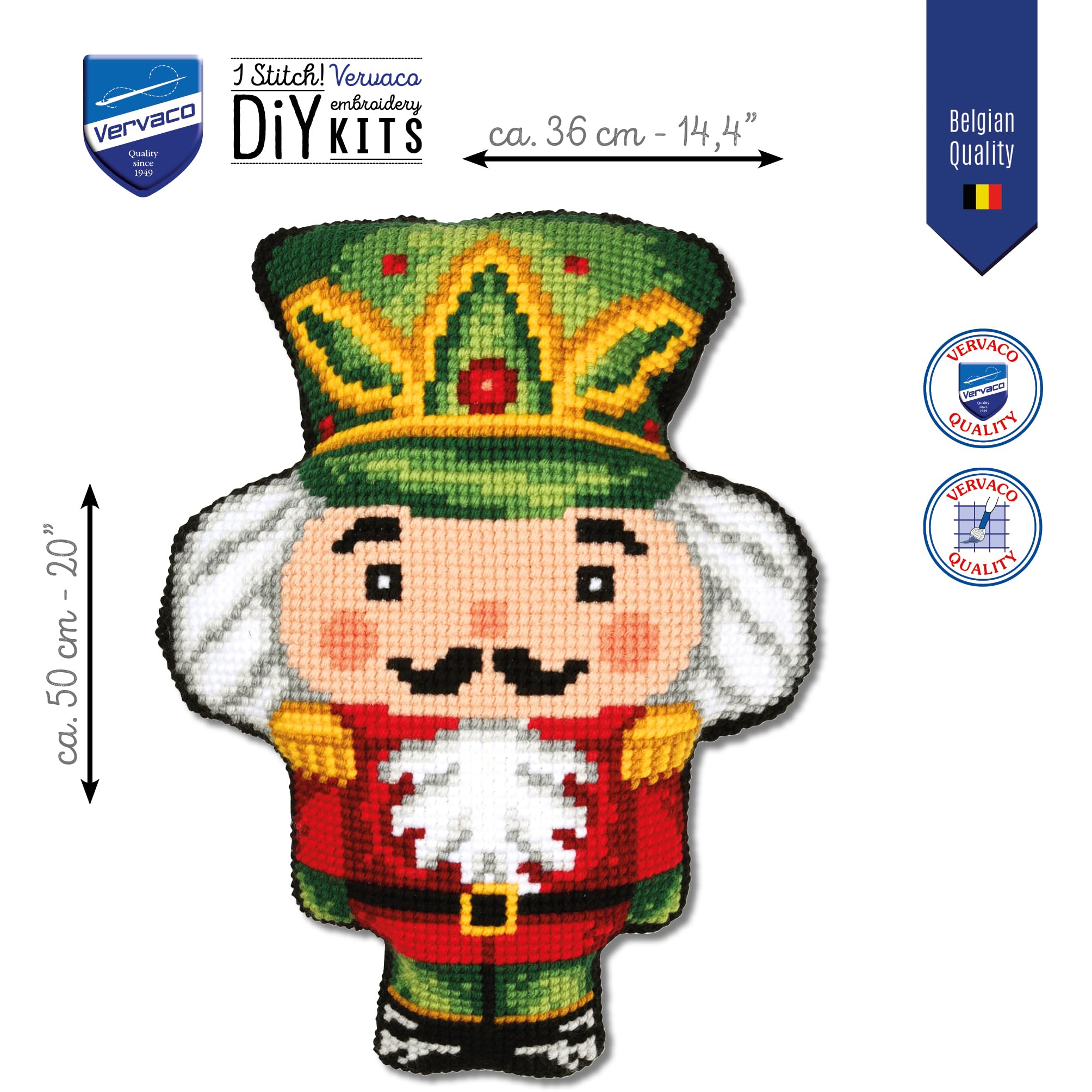 Vervaco Kreuzstich Stickpackungen Kissen Stickerei Set mit Kissenrücken Anfänger Vorgedruckt NUSSKNACKER DIY Set Kreativ Set Für Erwachsene36 x 50 cm Bastelset Handwerker Haus Dekoration