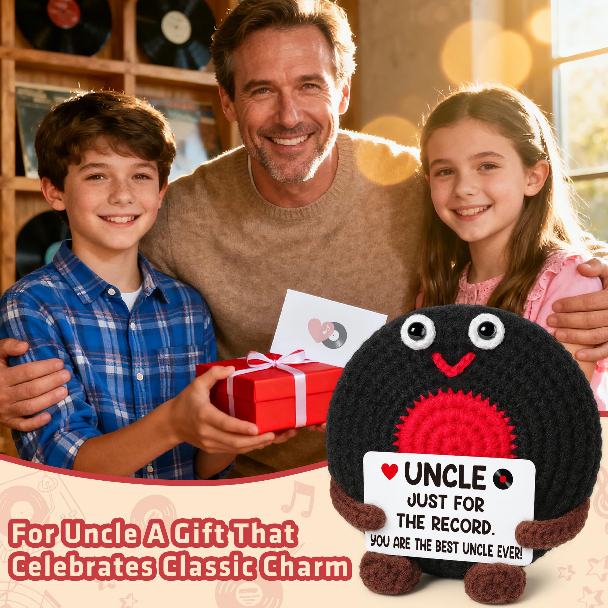 Fathers Day Uncle Gifts from Niece Nephew Best Uncle Ever Gifts Birthday Father's Day Retirement Favorite Uncles Gift from Niece Nephew Handmade Crochet Vinyl Record Music Lover Uncle's Gift