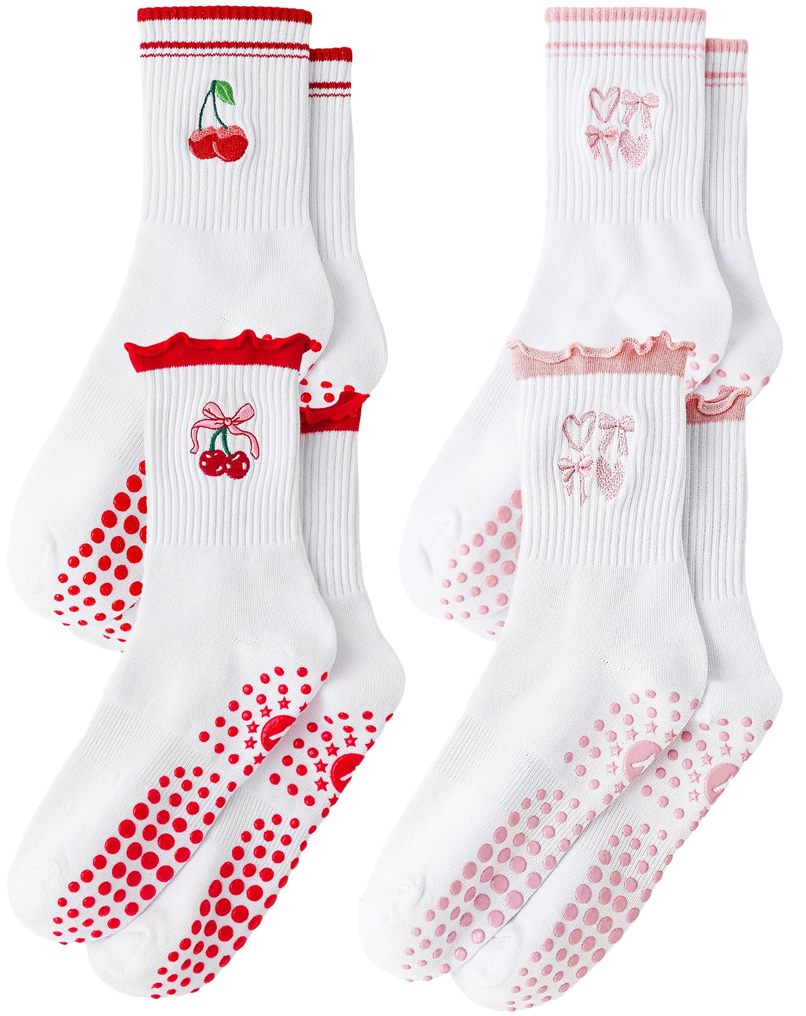Yawlsow Pilates Stoppersocken für Damen Rutschfeste Yoga Grip Socken | mit Noppen niedlich und bequem für Reformer Ballett Barre Tanz Trampolin Krankenhaus Fitness Zuhause Atmungsaktiv