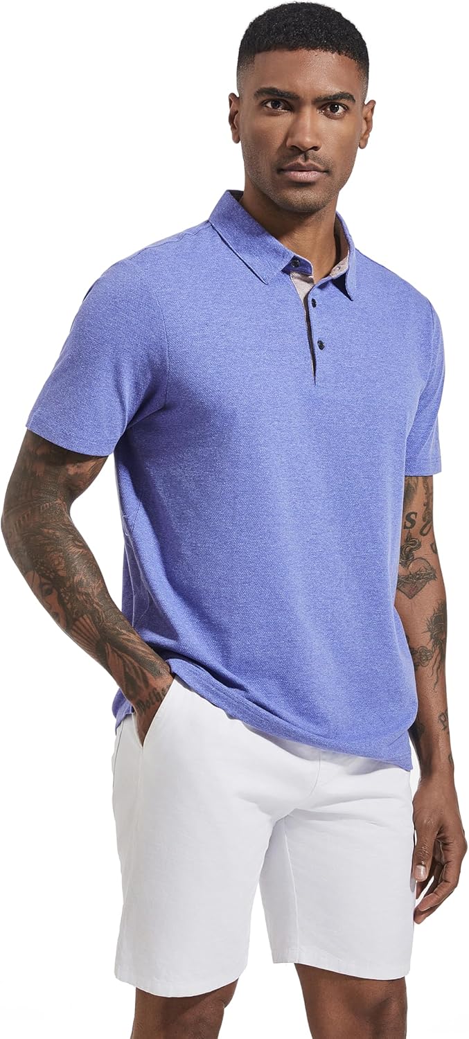 Condition photo showing New/Like New for (Small) Men's Polo Shirts Short Sleeve Cotton Blend Moisture Wicking Dry Fit Performance Collared Golf Shirts for Men Violet Heather Large