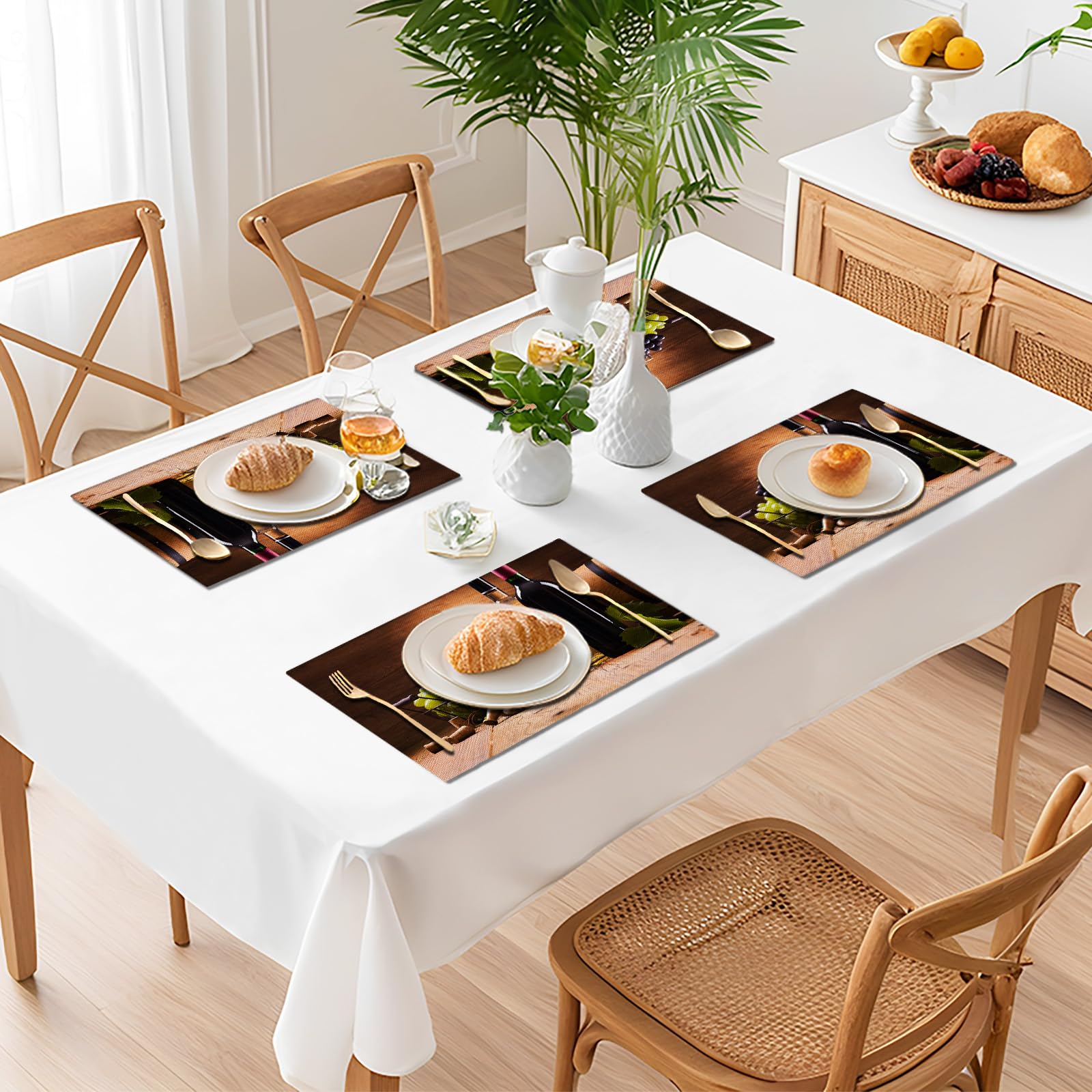 Juego de 4 manteles individuales de madera color marrón, lavables y resistentes al calor, para mesas de cocina, comedor, 12 x 18 pulgadas