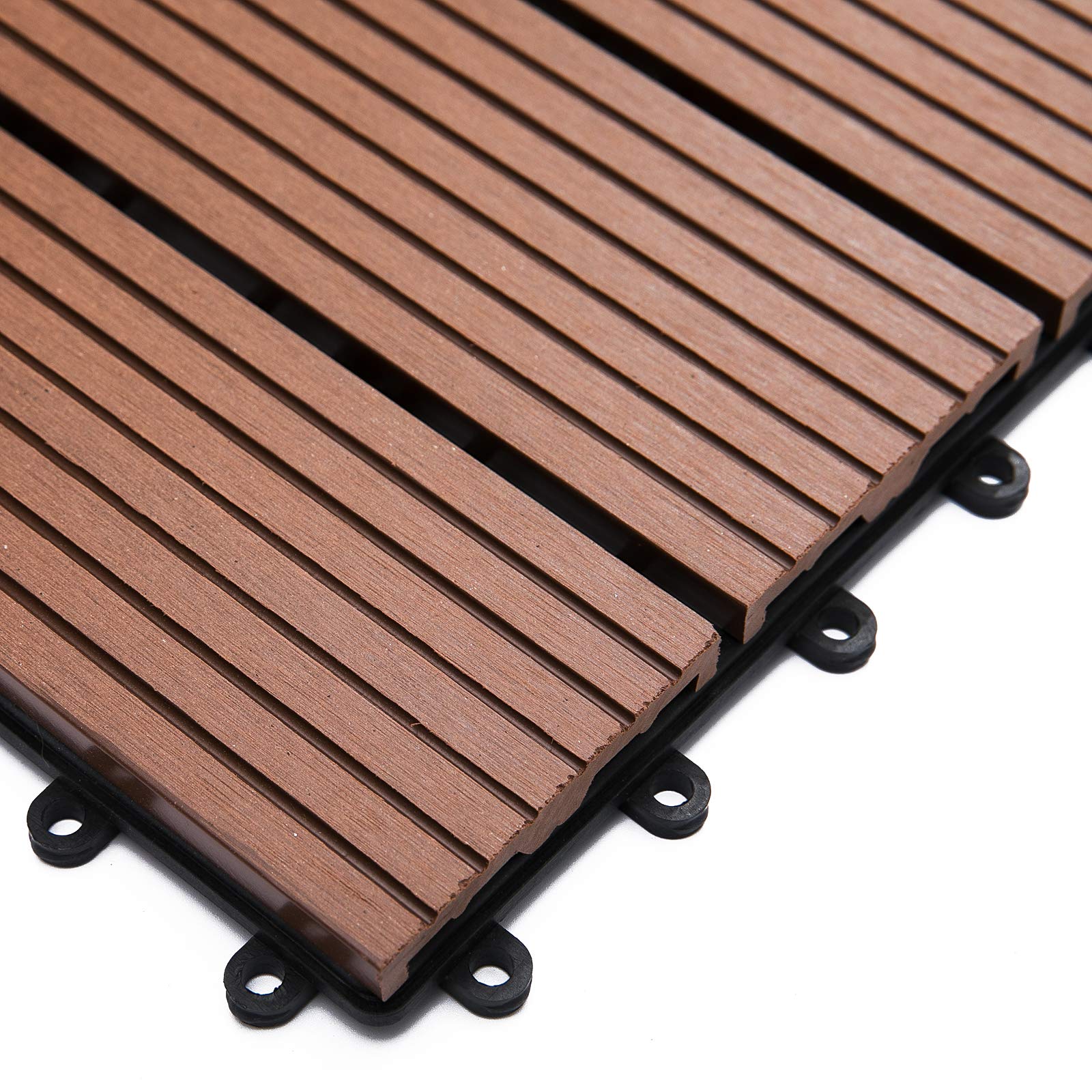 Outsunny Lot de 11 Dalles de Jardin Piscine, 30 x 30 x 2,2 cm, Dalle Clipsable Antidérapante et Résistante aux Intempéries, pour Jardin, Balcon, en HDPE, Marron Clair