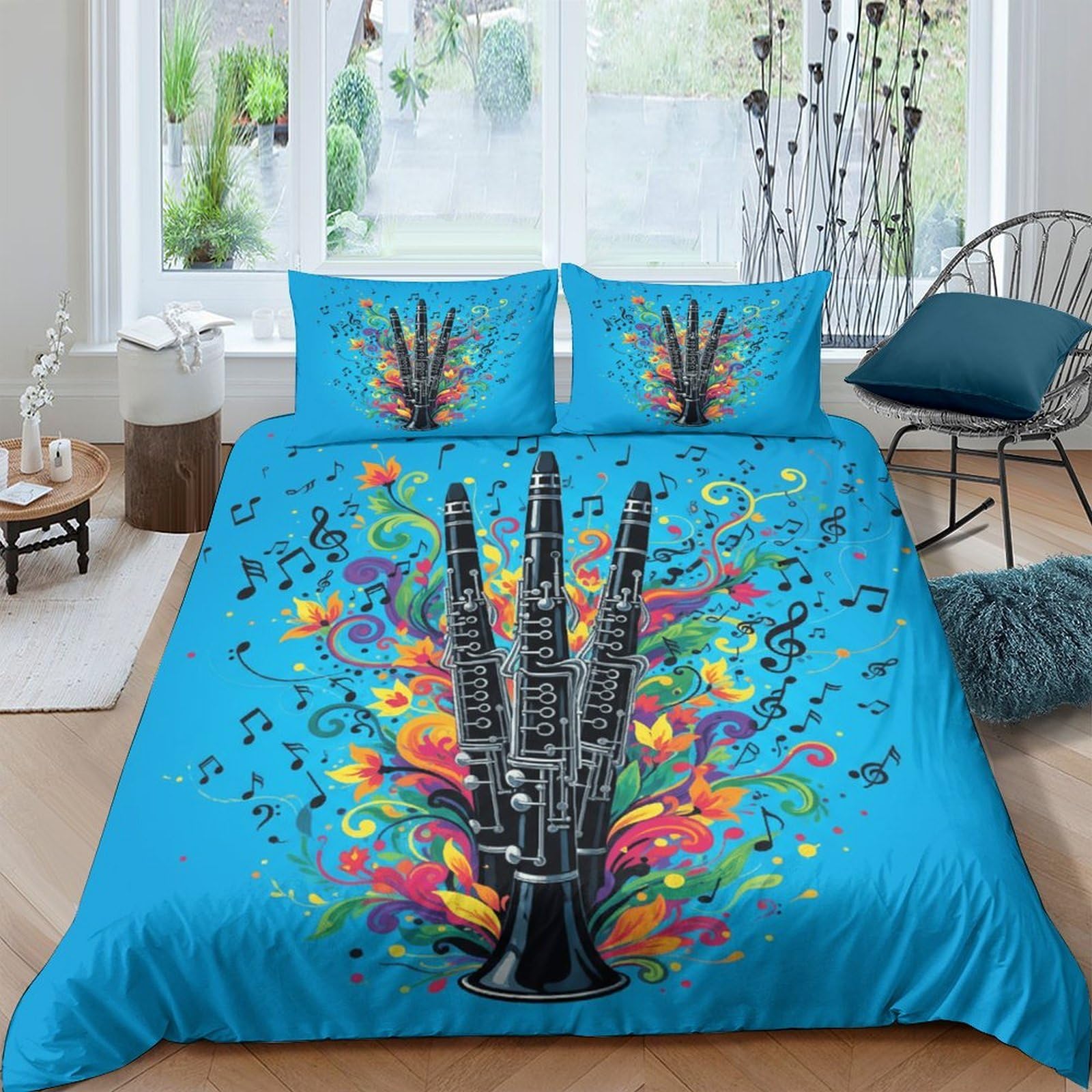 Ctjqhvkz Style-9 3D Printed Colorful Guitar Fitted Sheet Microfiber Vibrant Music Notes Bed Cover For Bedroom Guest Room Decor Single（135X200cm）