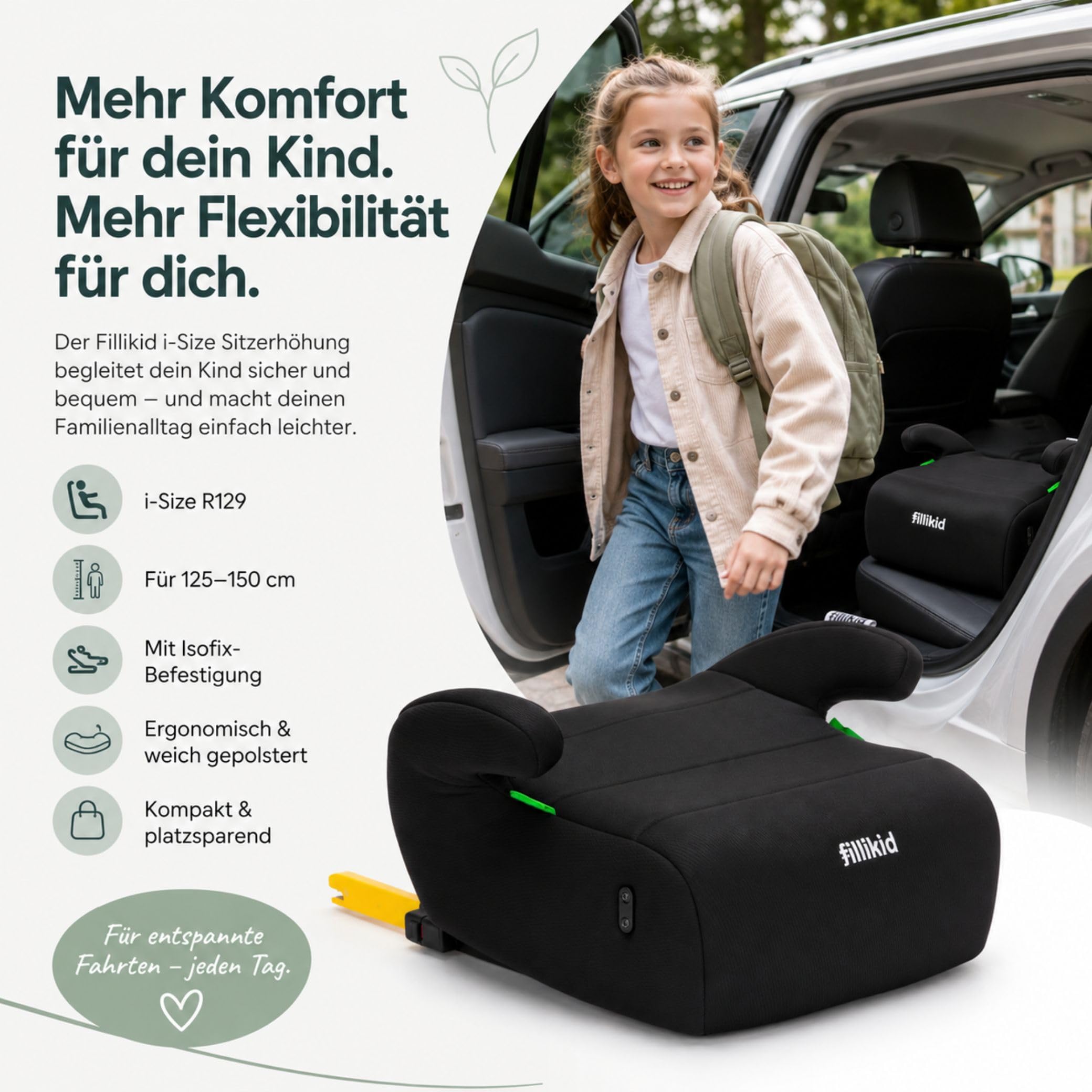 Fillikid Sitzerhöhung Exklusiv i-Size R129 125–150 cm Autositz Booster Seat Isofix-Befestigung