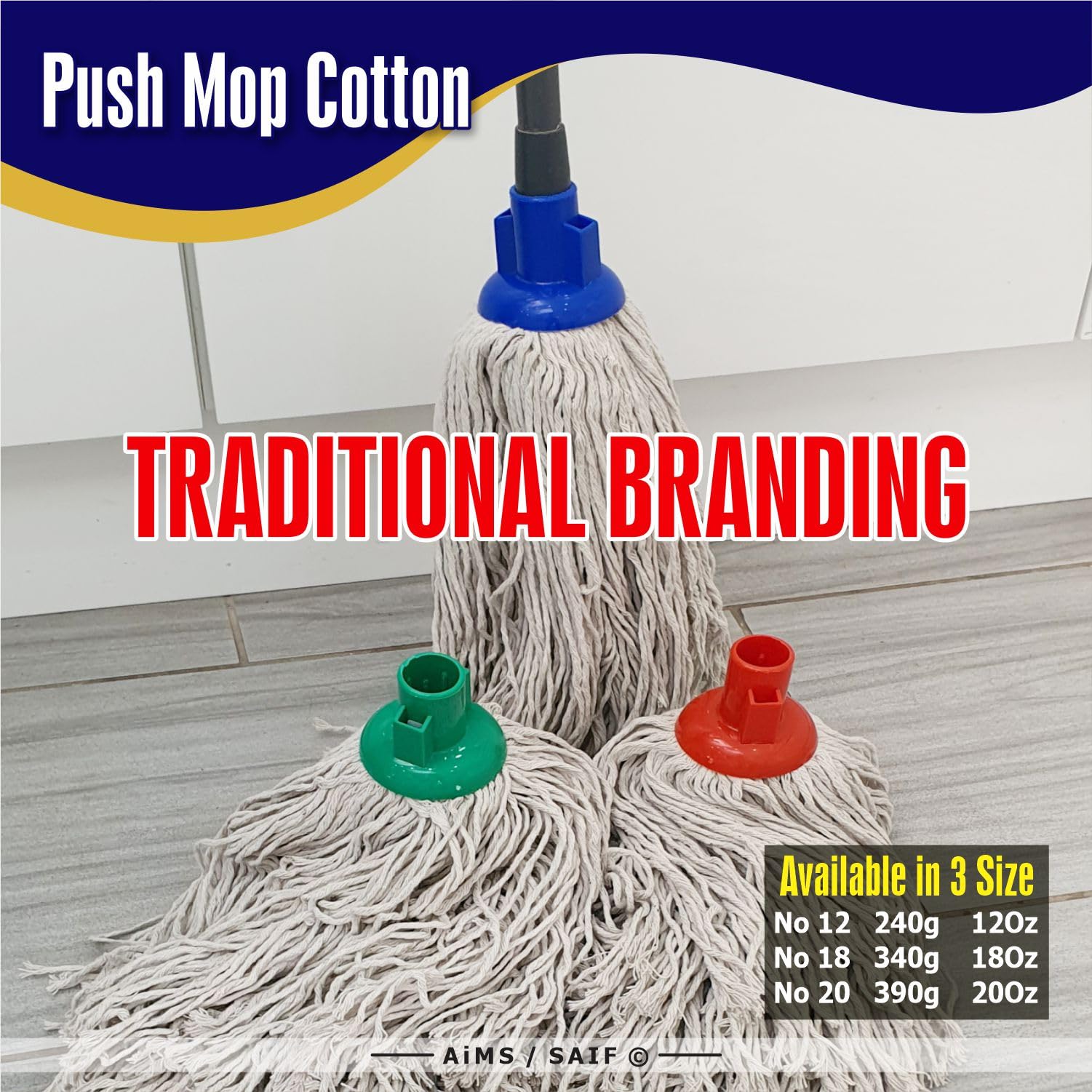 Socket Push 6 piezas paquete de plástico twINE cabeza de mopa Jumbo grande absorbente de hilo para uso diario en el hogar/trabajo, 350 g, extragrande)