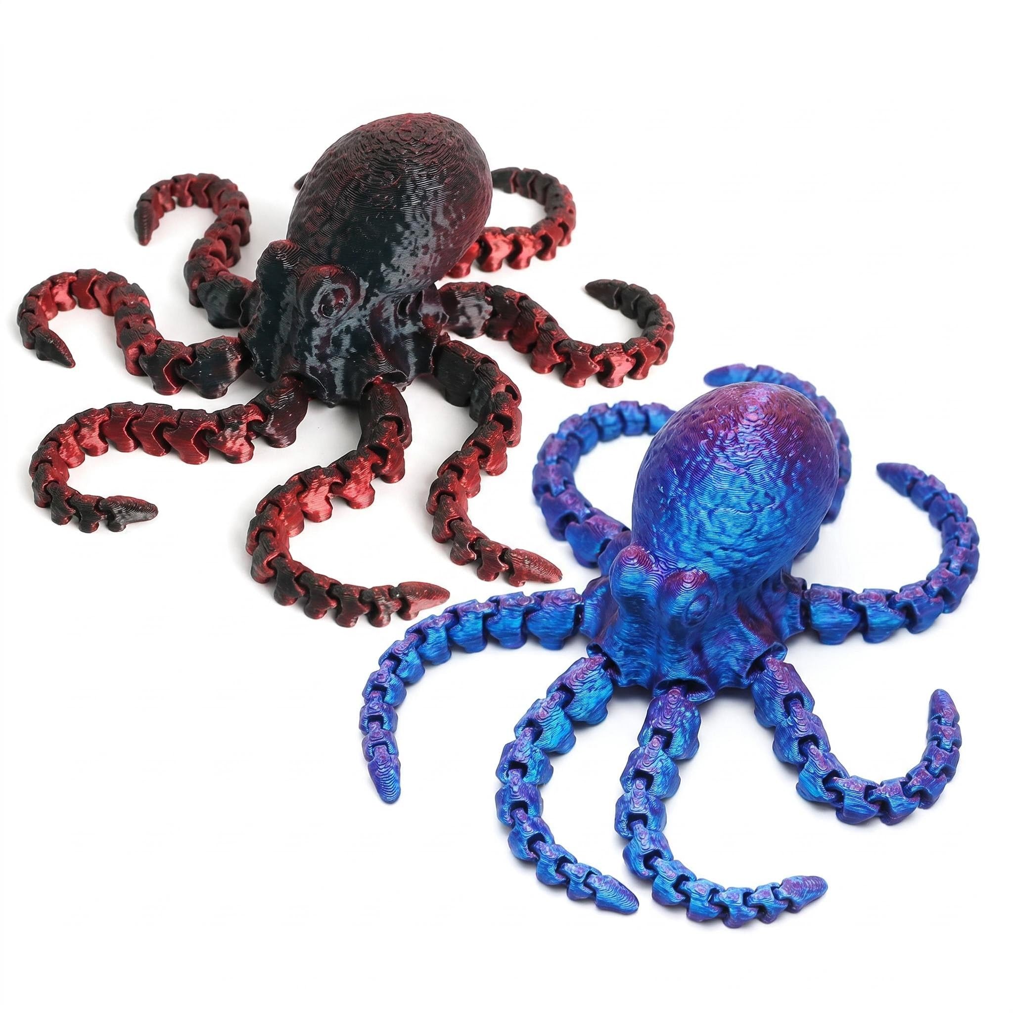 2PCS 3D Printed Octopus Figurines, Articulated Octopus Fidget Toy Cool Octopus Ornaments with Laser Purple & Green Effect Desktop Decor for Stress Relief Animal Model for Office Home Shelf Car (Black)
