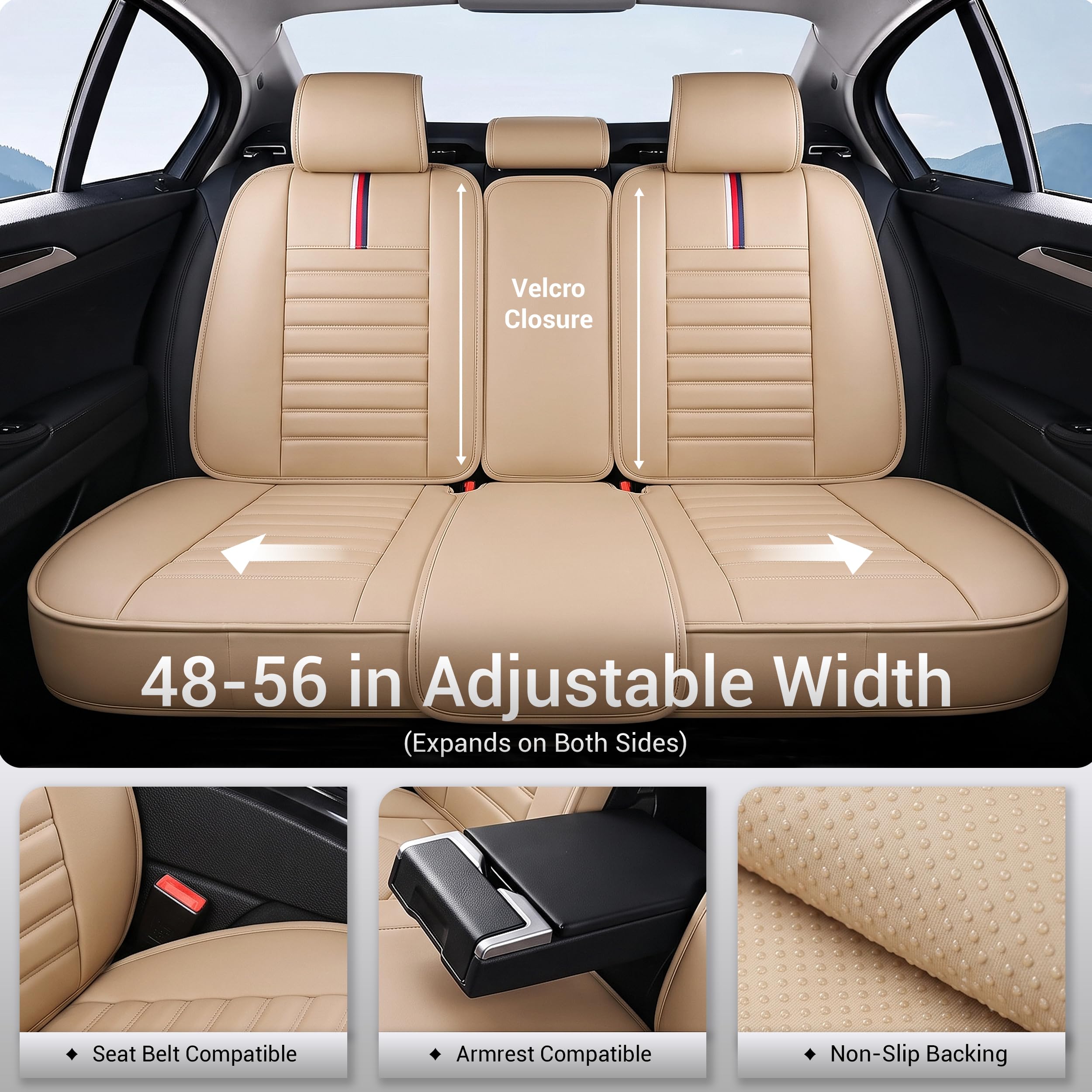 OASIS AUTO Car Seat Cover Full Set, Leather Car Seat Cover, Waterproof Seat Covers, Car Seat Cushion, Nappa Leather Seat Covers Car Seat Protector Universal Fit Most Cars (OS-001 Tan) — Amazon image 6