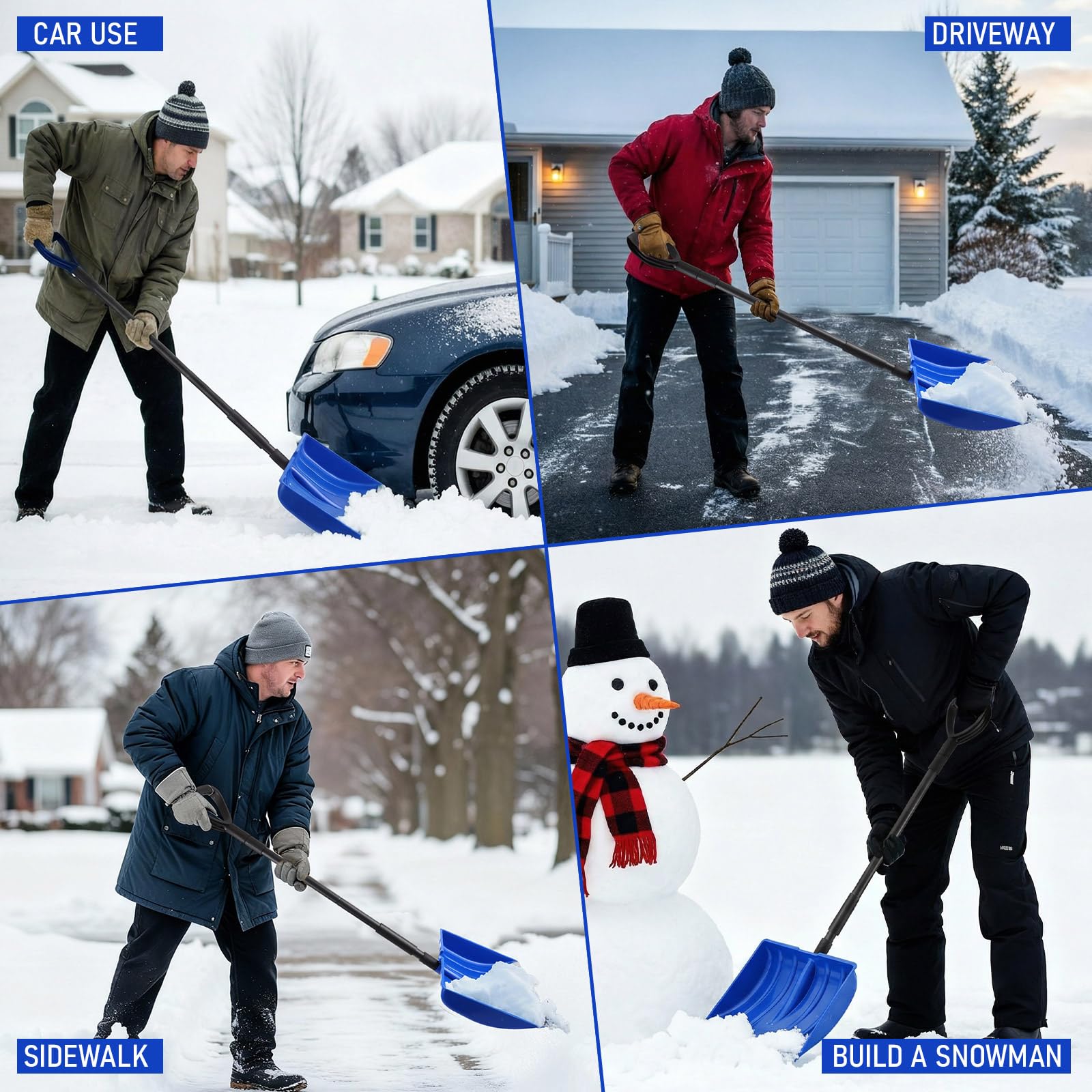 Lasnten 4 pala da neve per vialetto, lunga 122 cm, portatile, grande capacità, con impugnatura a D, in metallo resistente, pieghevole, strumenti invernali per auto, vialetto, casa, garage