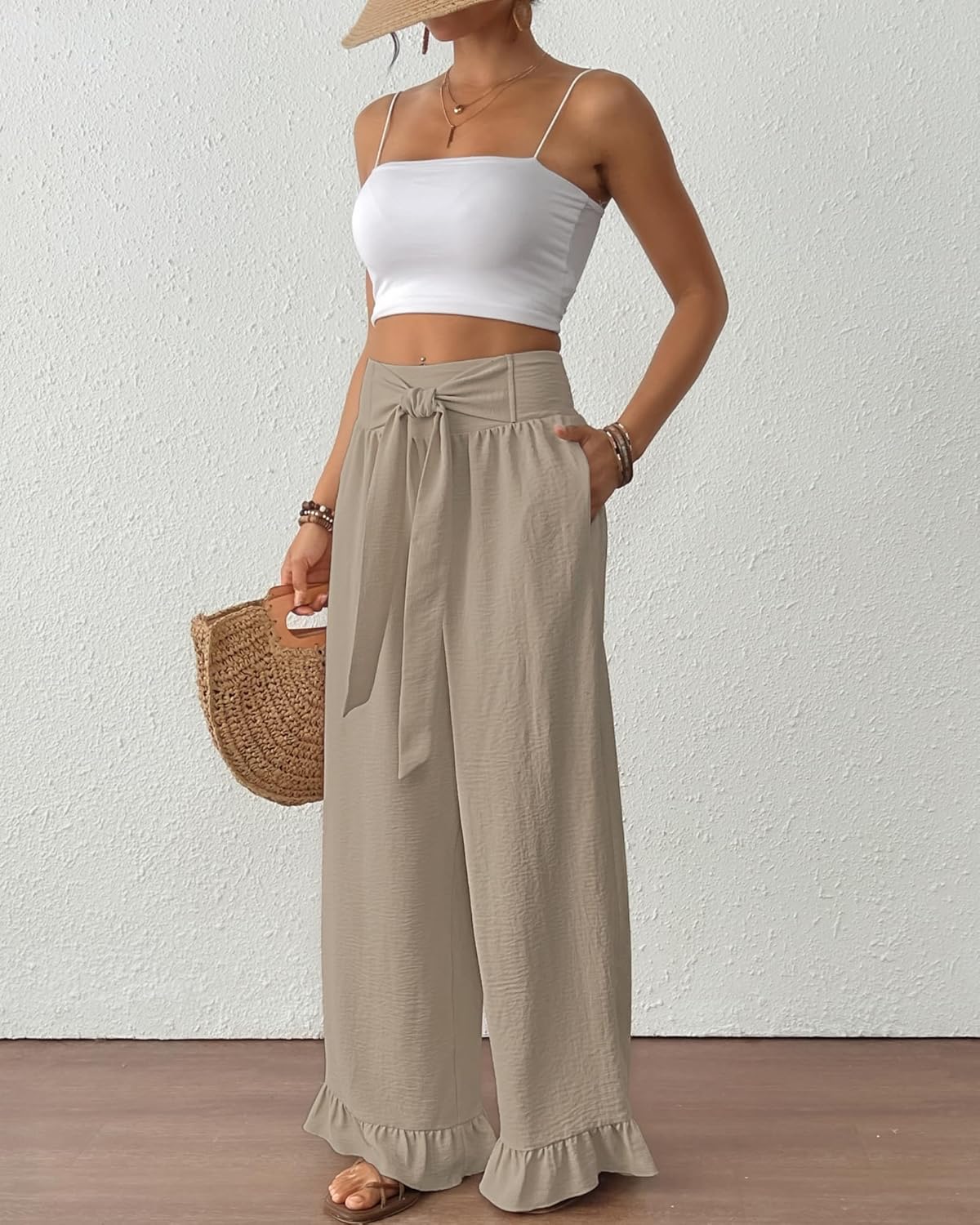 Bsubseach Wide Leg Palazzo Pants for Women High Waist Casual Lounge Trousers Beach Flowy Summer Outfits - Image 5