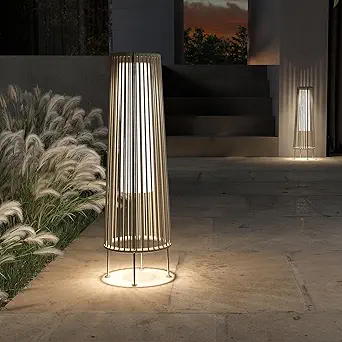 Grand Patio 2-Pack Outdoor Floor Solar Light, Wicker Solar Patio Lamp Waterproof for Porch, Yard, Garden, Lawn - Light Brown, Gordes