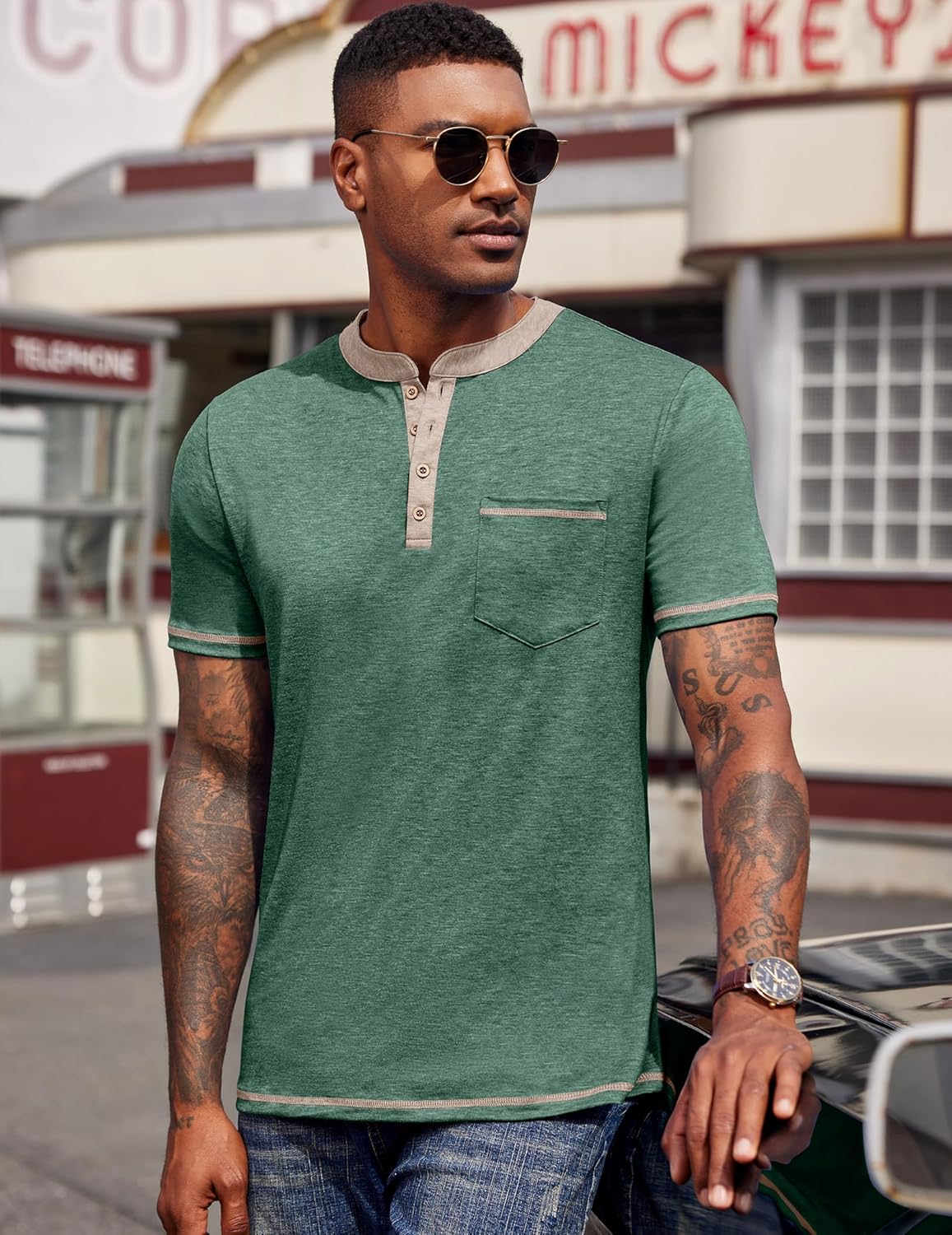 COOFANDY Mens Henley Shirts Short Sleeve Casual Button T-Shirts Basic Tee Shirts Summer Vintage T Shirts with Pocket - Image 3