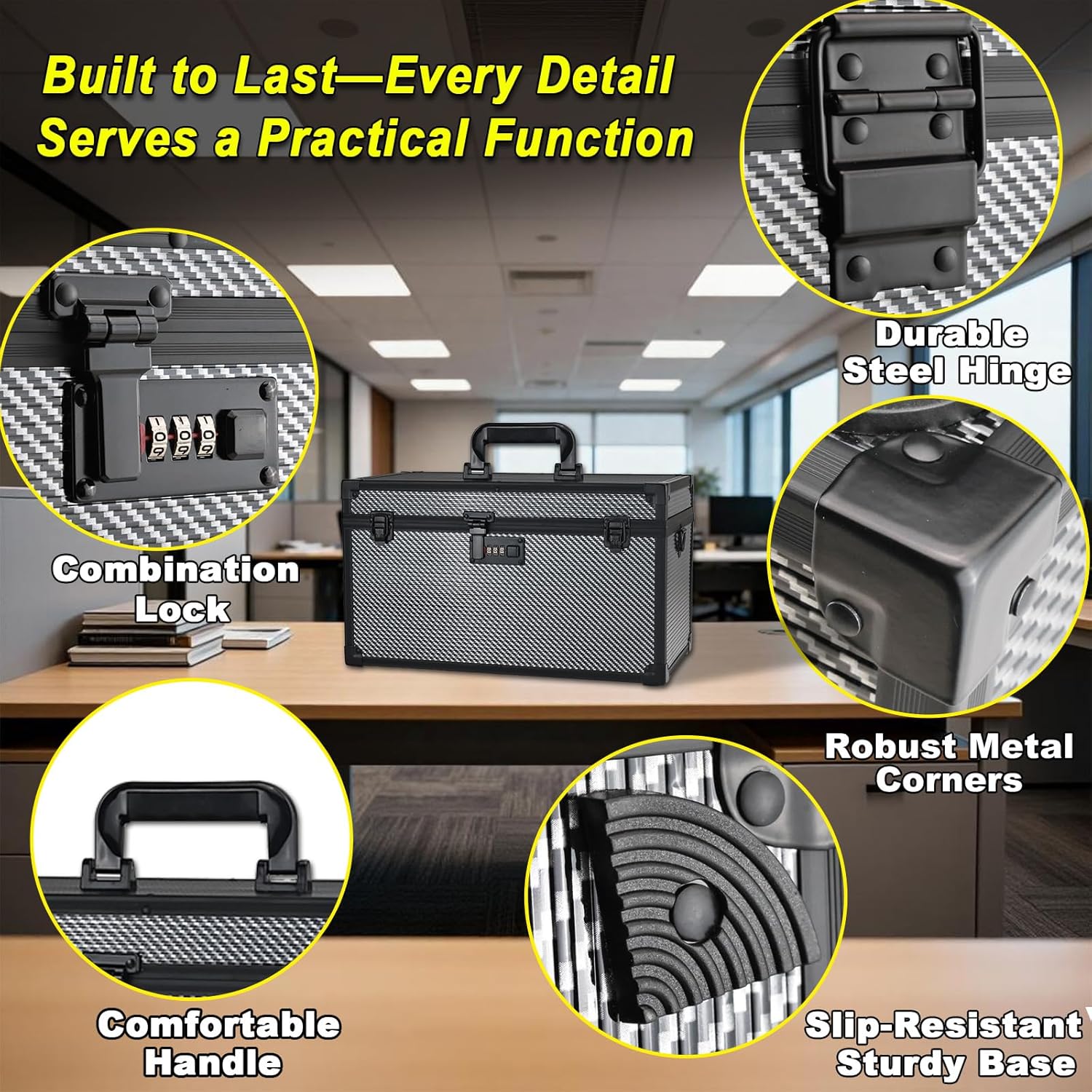 High Capacity Lock Box with Handle Multipurpose Lockable Storage Organizer for Home Outdoor Security Stores Medicine Cosmetics Toys Tools Accessories