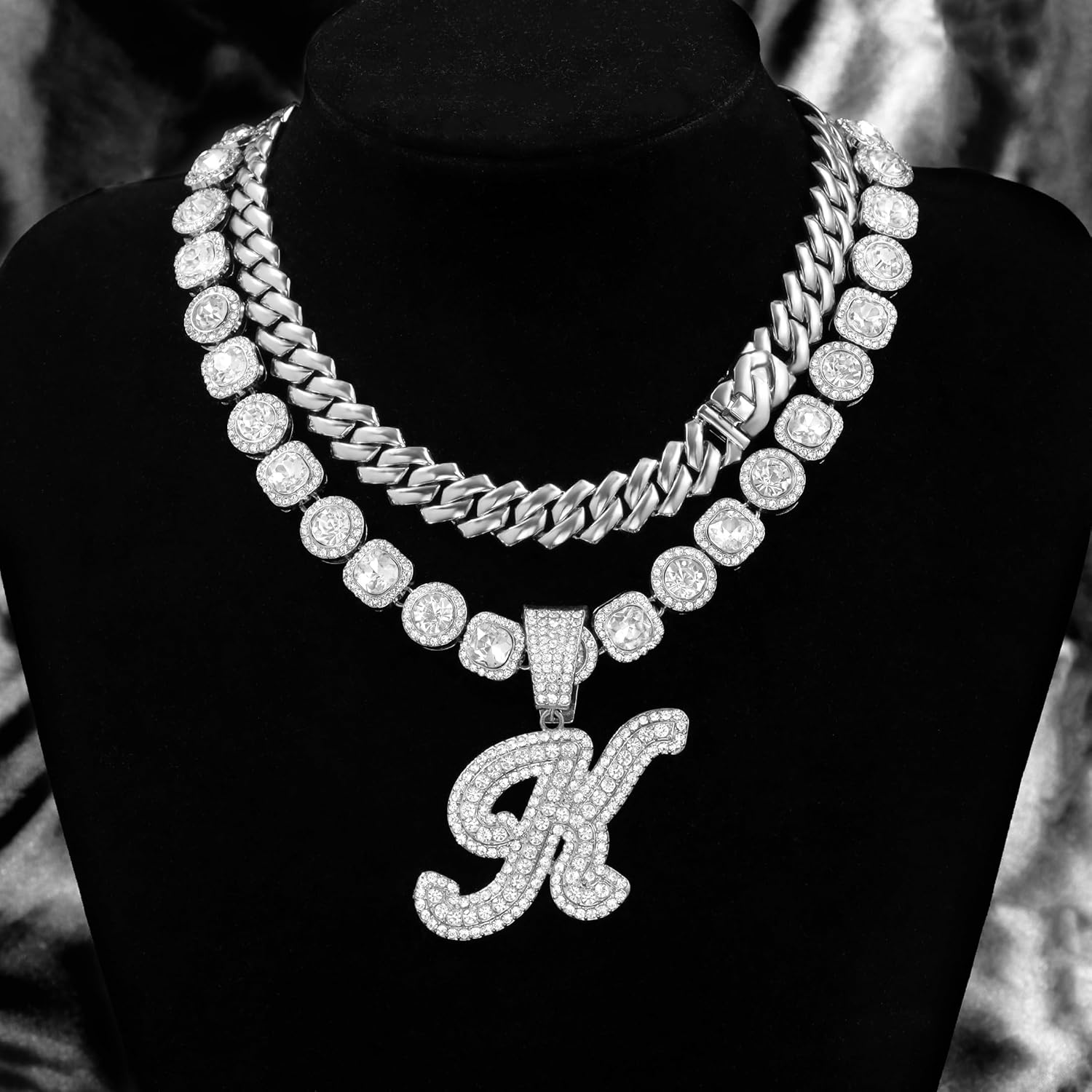 Cuban Link Chain for Women - Silver Initial Necklace, 14mm Cursive Chain for Hip Hop Jewelry - Image 6