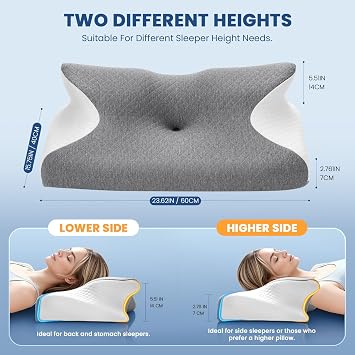 A-Pce Ergonomic Memory Foam Pillow, Cervical Pillow for Neck Support, Grey