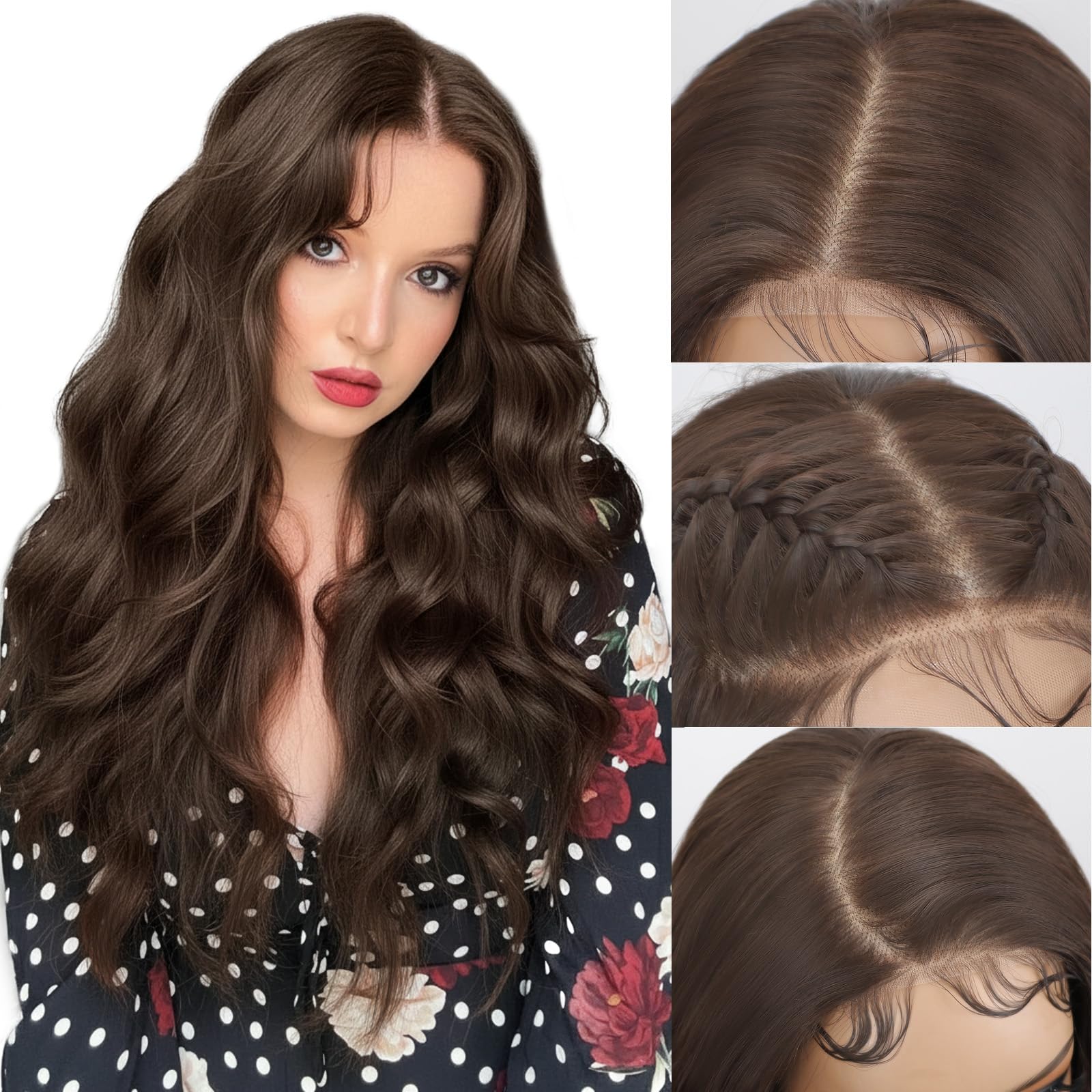 SISICLOUD Brown Lace Front Wig Glueless Synthetic Wigs for Woman Pre Plucked Hairline Long Wave 13×4 HD Lace Free Part Wig with Baby Hairs 26 Inches