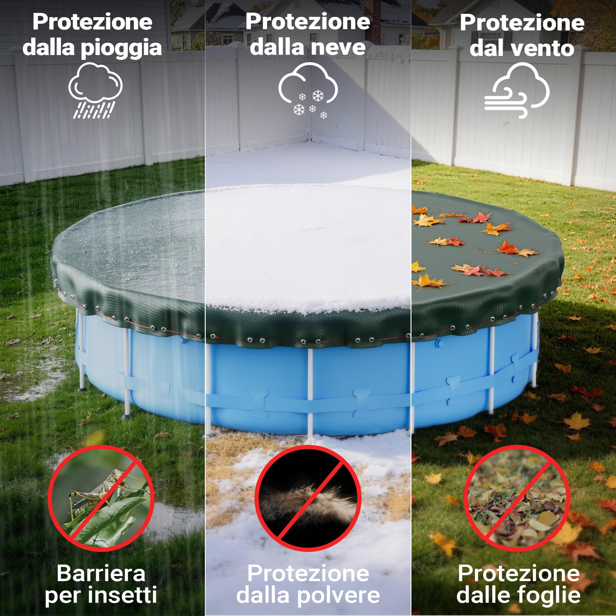 Wiltec Telo di copertura per piscina rotondo Ø 520 cm 2in1 resistente ai raggi UV inverno estate