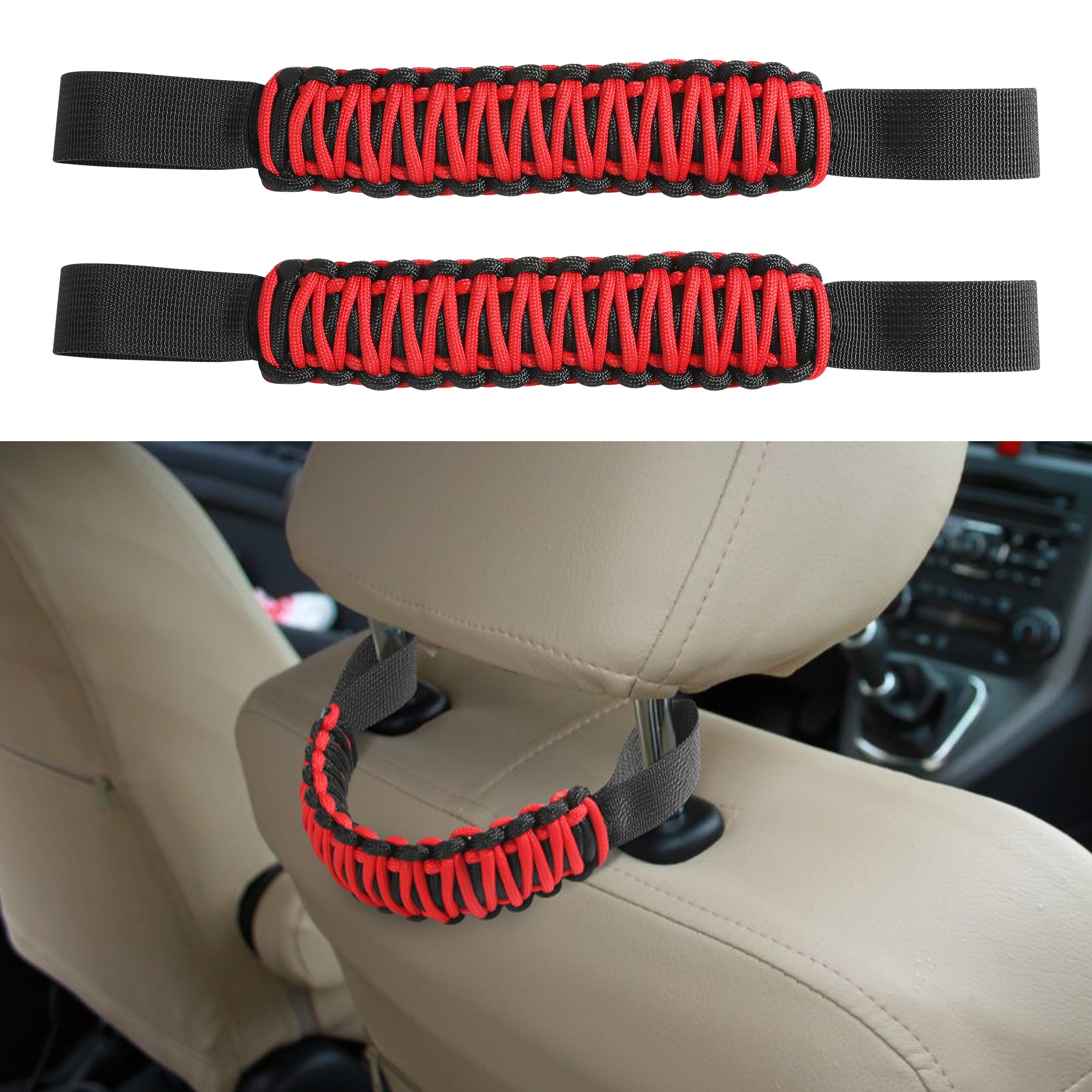 Car Grab Handle, Rear Seat Grab Bar, Portable Nylon Grip Handle for Car SUV (Red)