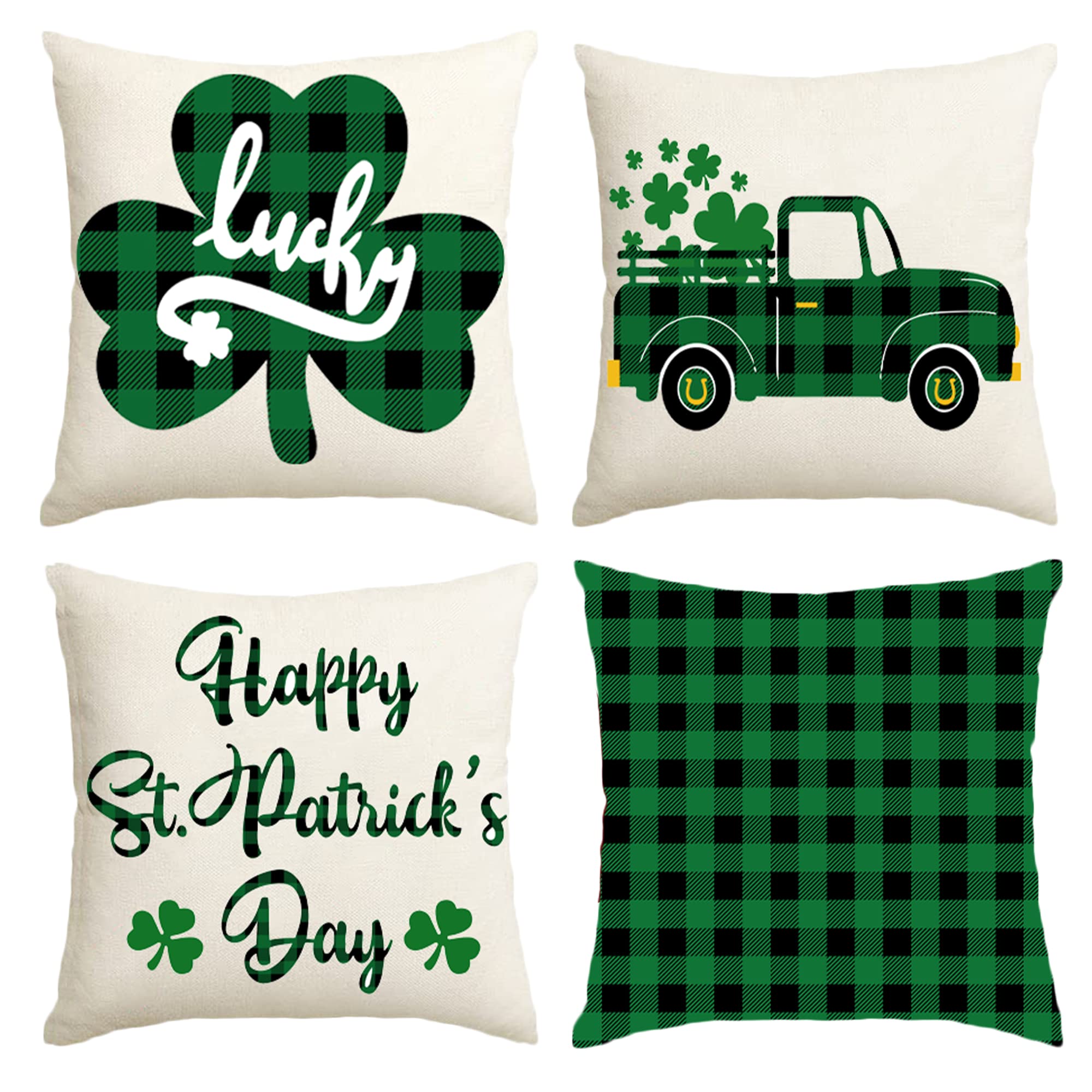 AELUTYSH Juego De 2 Fundas De Almohada Del Día De San Patricio De 18 X 18 Pulgadas, Fundas De Cojín Decorativas De Lino Con Trébol De Acuarela Para El Hogar, Sofá