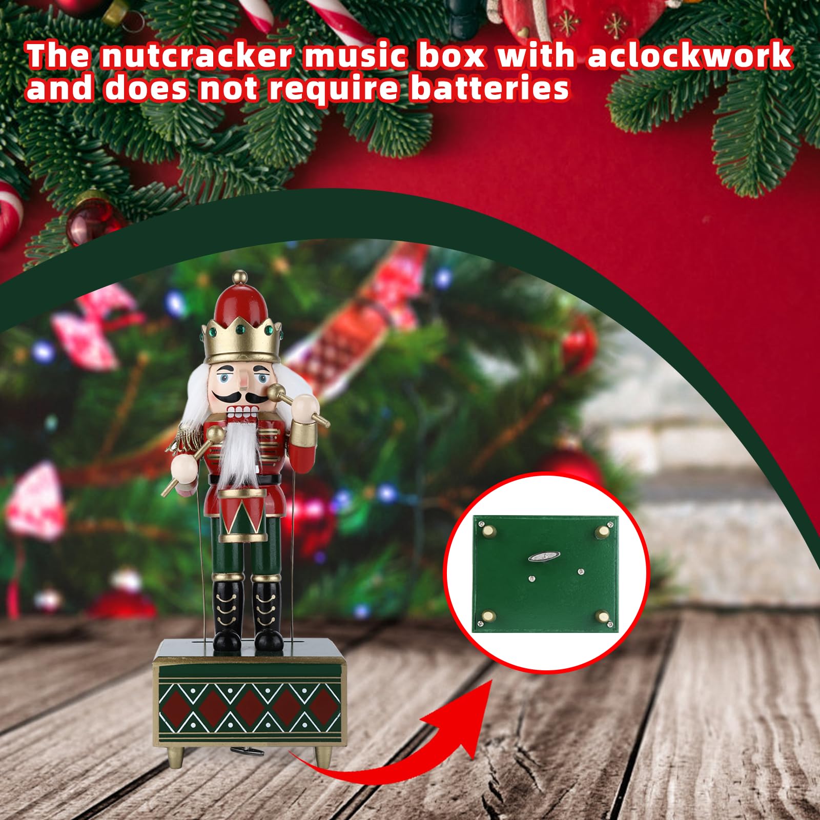 Casse-Noisette Soldats boîte à Musique boîte à Musique en Bois avec et Base pour décoration de noël Cadeau Décoration de Noël Traditionnelle de la Maison Casse-Noisette Boite (Vert)