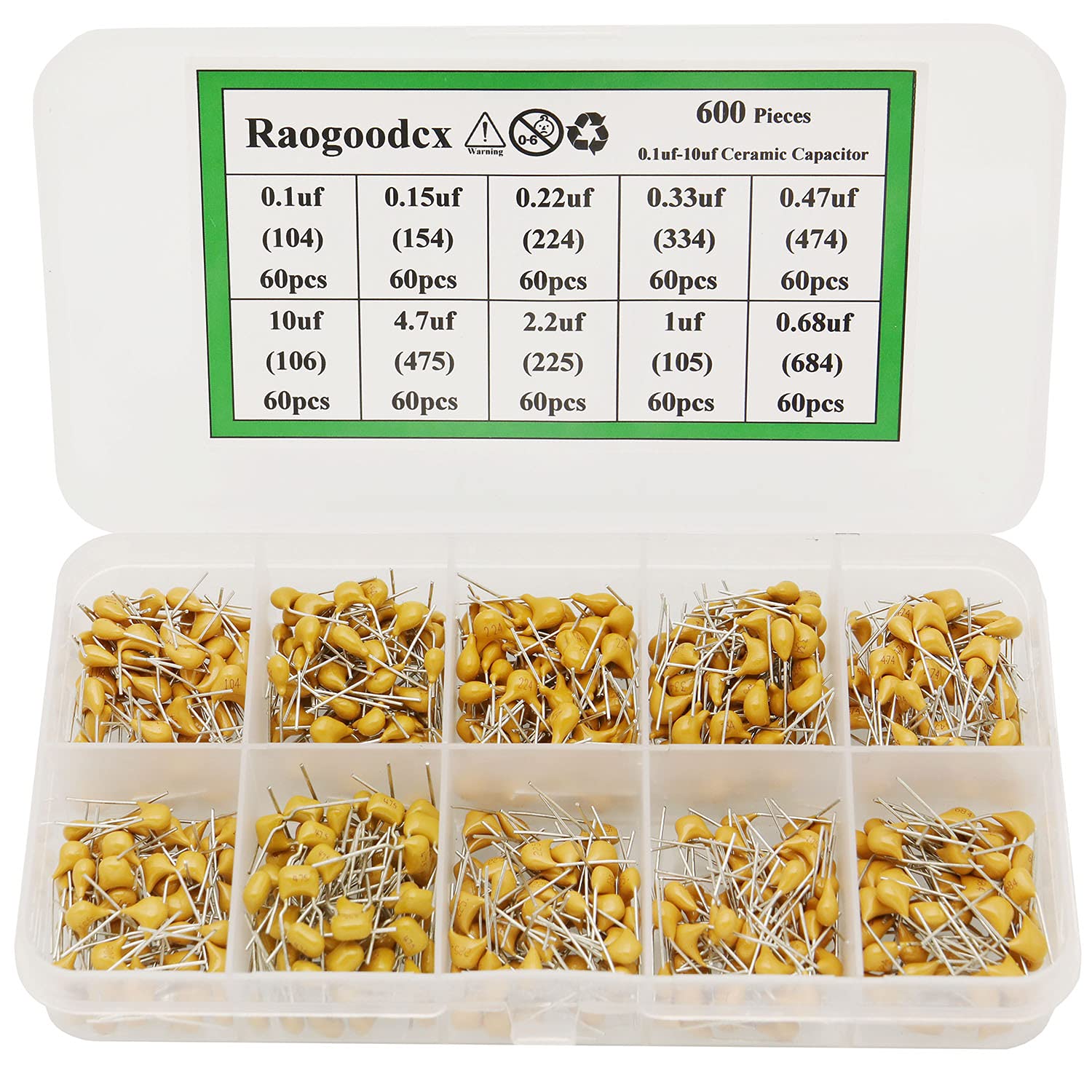 Lotto Da 1000 Condensatori Ceramici 100nF (0.1uF) 50V, Codice 104