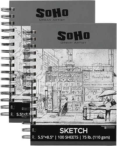 Miniatura 10 de Soho Urban Artist Bloc de bocetos (75 libras110 gsm), 100 hojas de cuaderno de bocetos encuadernado en espiral para artistas profesionales y