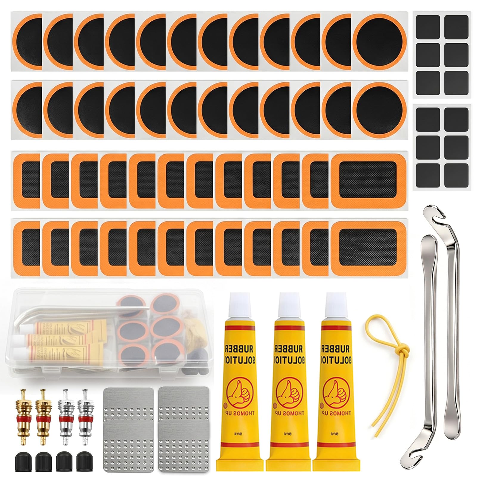 Probuk 79 PCS Bicycle Tyre Repair Kit – Self-Adhesive Puncture Patches with Glue, 2 Tyre Levers & Storage Box – Suitable for Road, MTB, Hybrid, City Bikes & Motorcycles