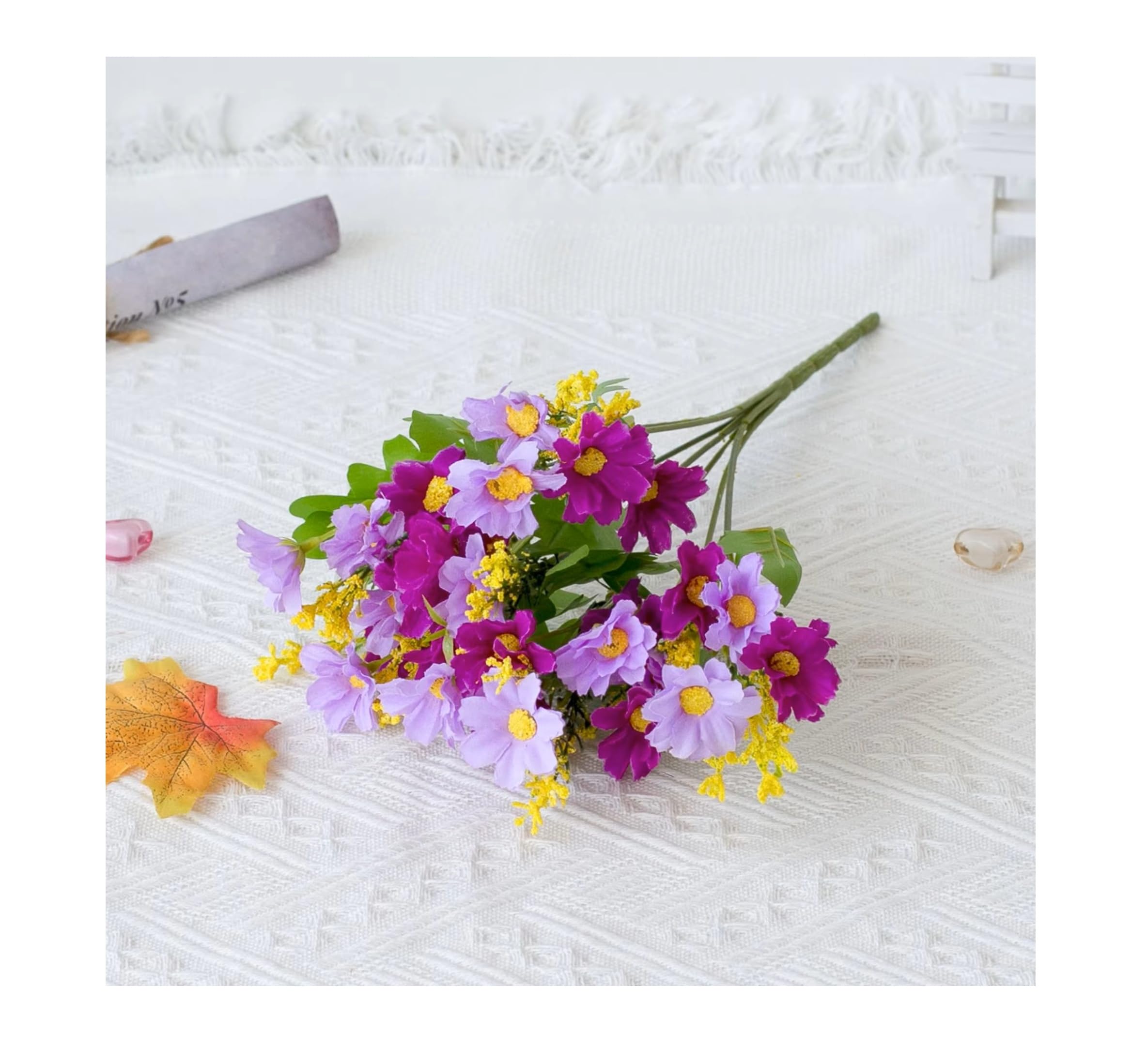 SPHINX Artificial Wild Daisy Jumping Orchid Bunch – 33cm, 7 Branches, 28 Heads – Faux Bouquet for Wedding, Diwali, Raksha Bandhan, Haldi, Trousseau, Gift, Vase Decor- (2, Purple Dual Tone)