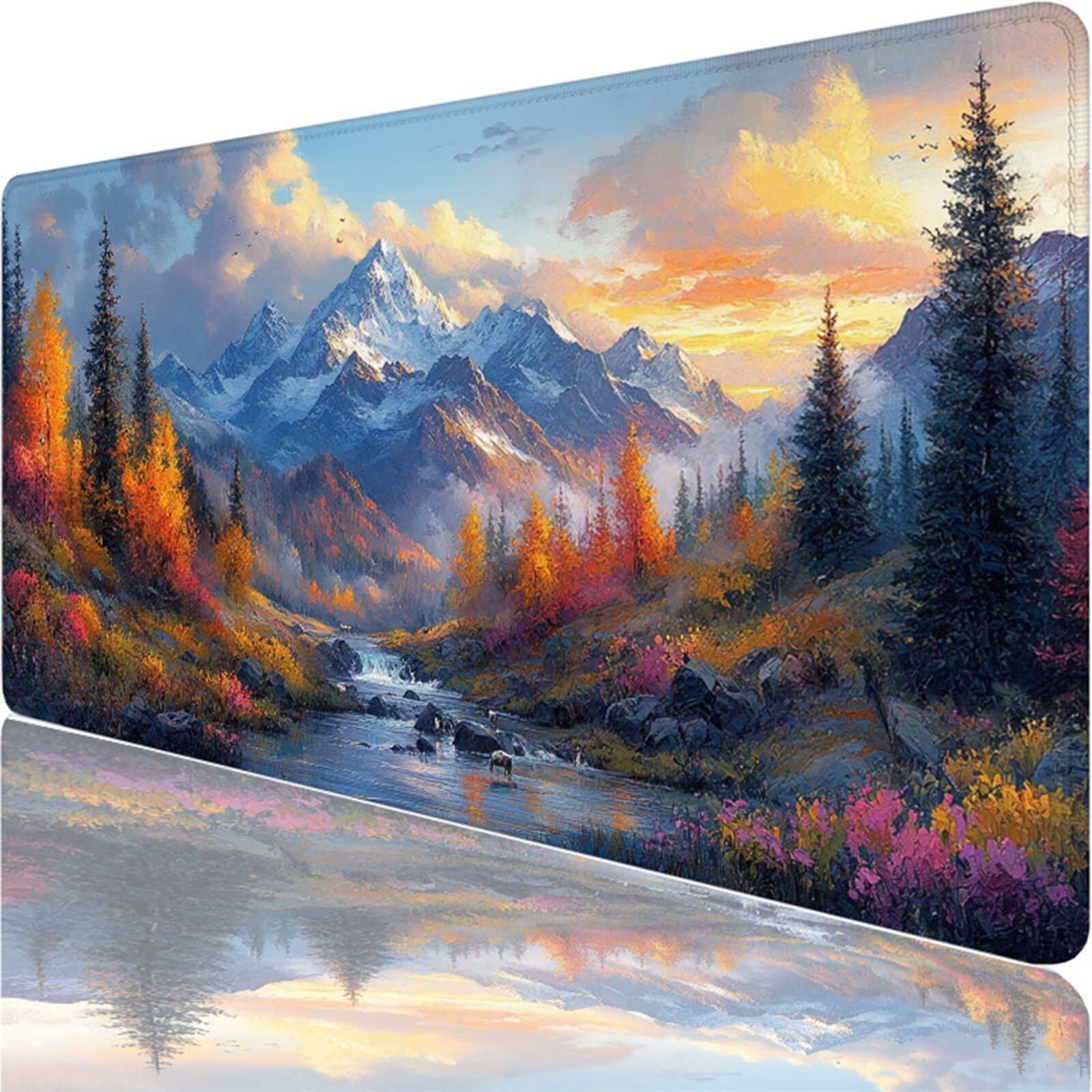 Podkładka pod mysz, pomarańczowa podkładka pod mysz, 1600 x 800 x 3 mm, duża podkładka pod mysz do gier ze śnieżną górą, wodoodporna, teksturowana, odporna na zużycie, zmywalna, dla graczy, domu i