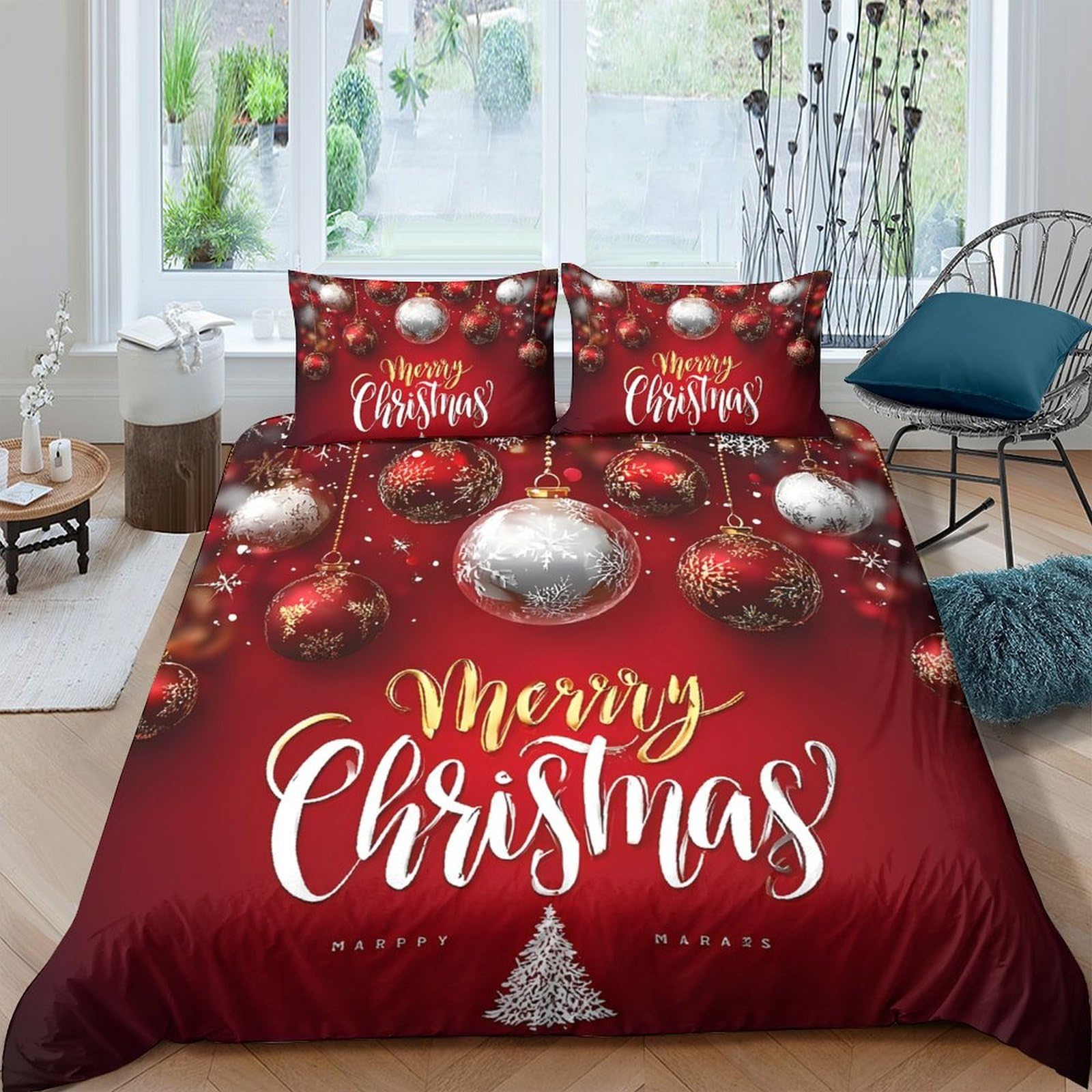 Ctjqhvkz Style-7 3D Printed Christmas Ornament Fitted Sheet Microfiber Red Festive Bed Cover For Bedroom Guest Room Holiday Decor Single（135X200cm）