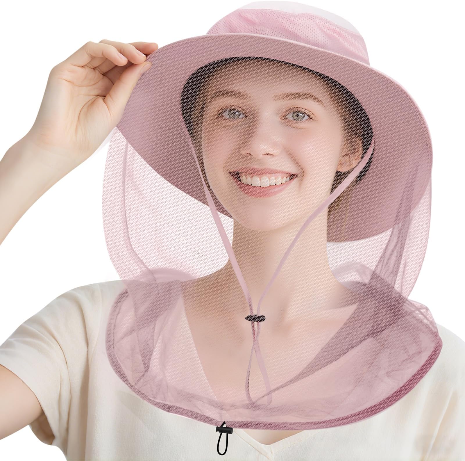 Mosquito Net Hat for Women Men - Sun Protection Hat with Foldable Mesh, Fishing & Hiking Hat with Ponytail for Beach, Safari