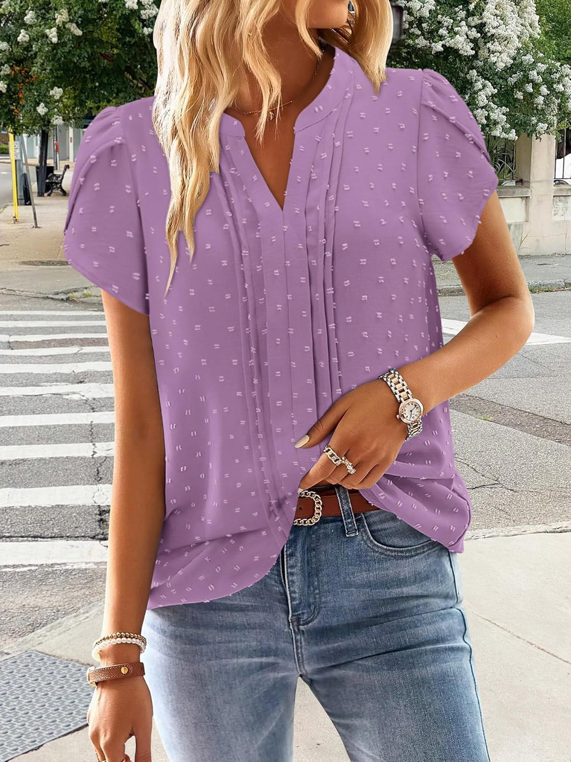 BETTE BOUTIK Women Short Sleeve Boho Tops Summer Dressy Casual Shirts Trendy Western Blouses - Image 2