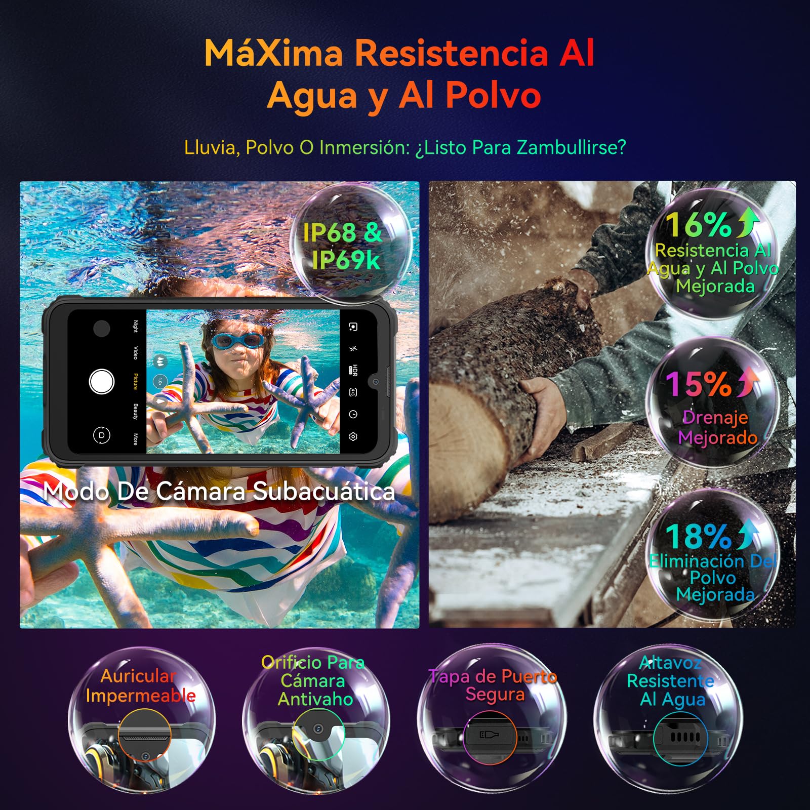 Blackview BV5300 Plus Movil Irrompible, 24GB+128GB(TF 2TB) 6580mAh Teléfono Móvil NFC, Helio G72 Pantalla de 6.1''HD+ 13MP Moviles Rugerizados Dual 4G SIM/OTG/GPS/IP68 IP69K/2 Años Garantía