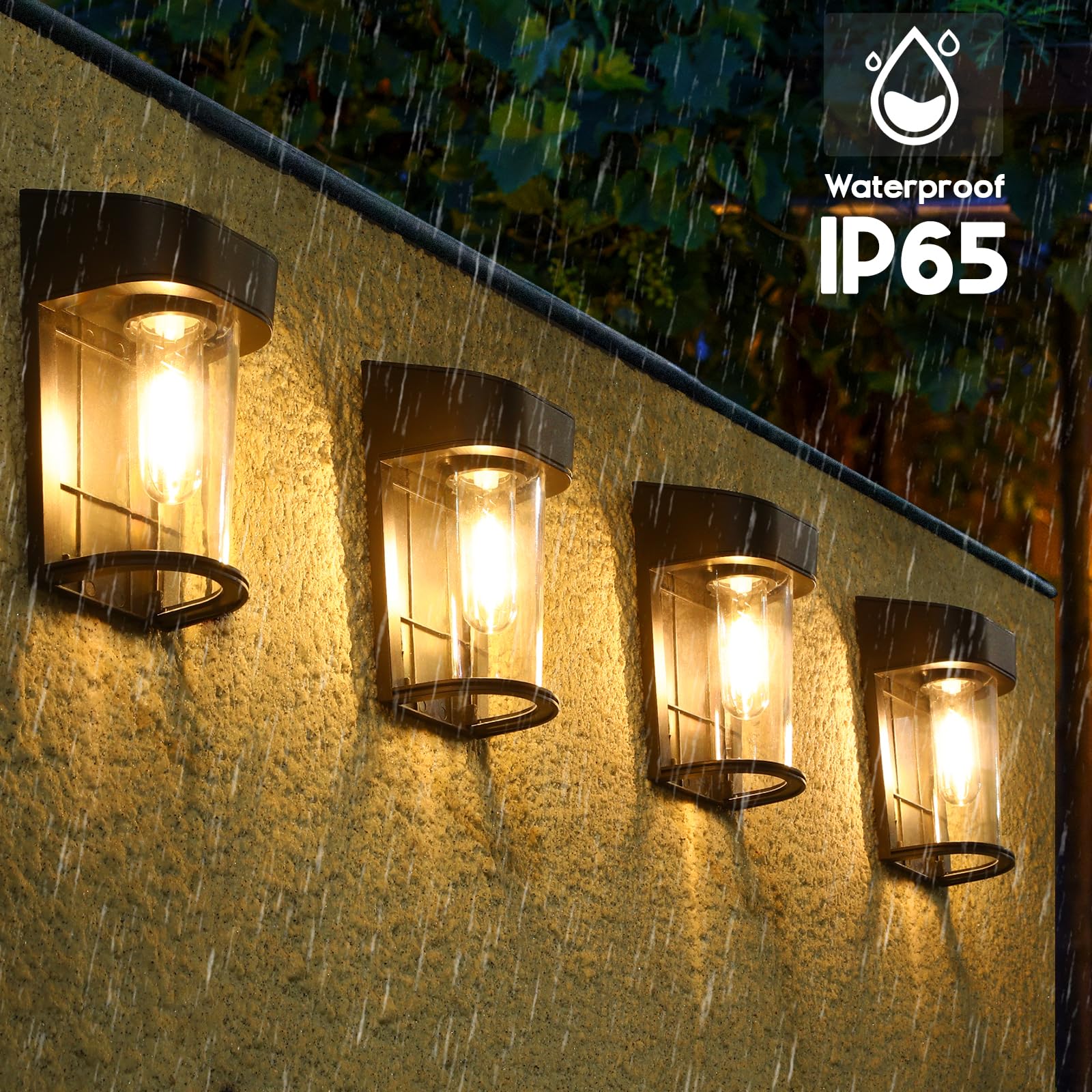 CYYSHR Solarlampen voor buiten, 4 stuks, wandlamp op zonne-energie, IP65 waterdicht, buitenlamp voor veranda, pad, omheining, balkon, decoratie, warmwit