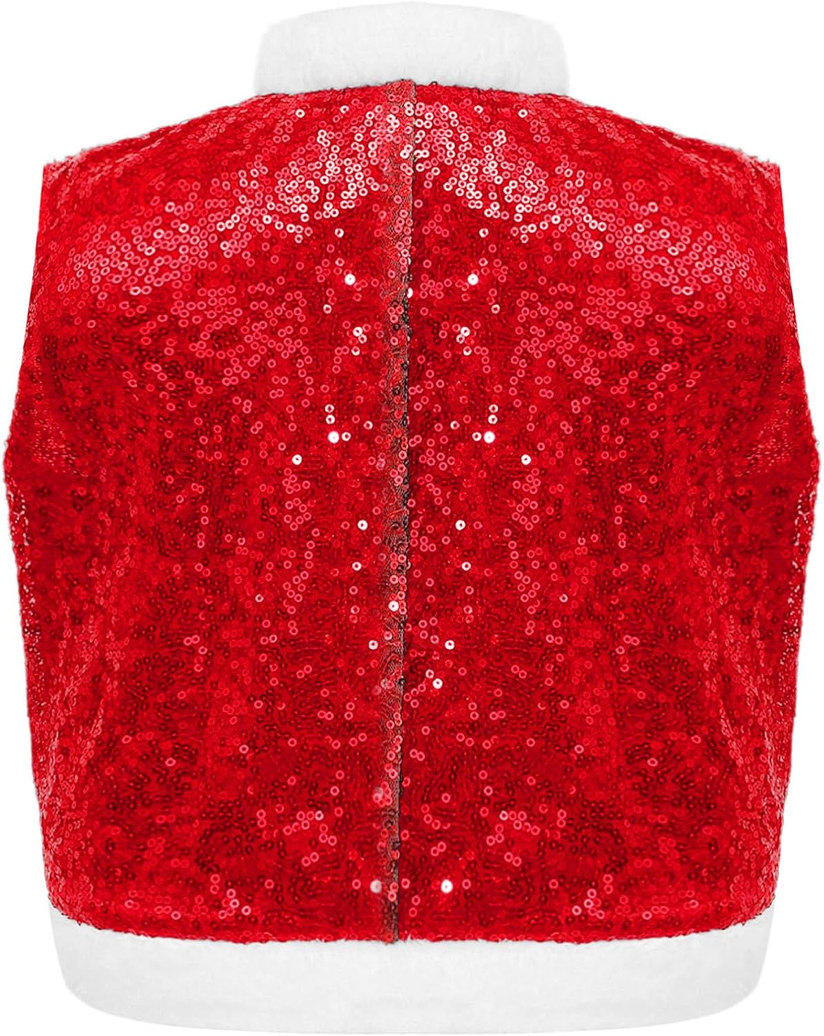 ranrann Kids Girl Christmas Faux-Fur Sequin Vest Jacket Santa Elf Thick Waistcoat Open Front Cardigan