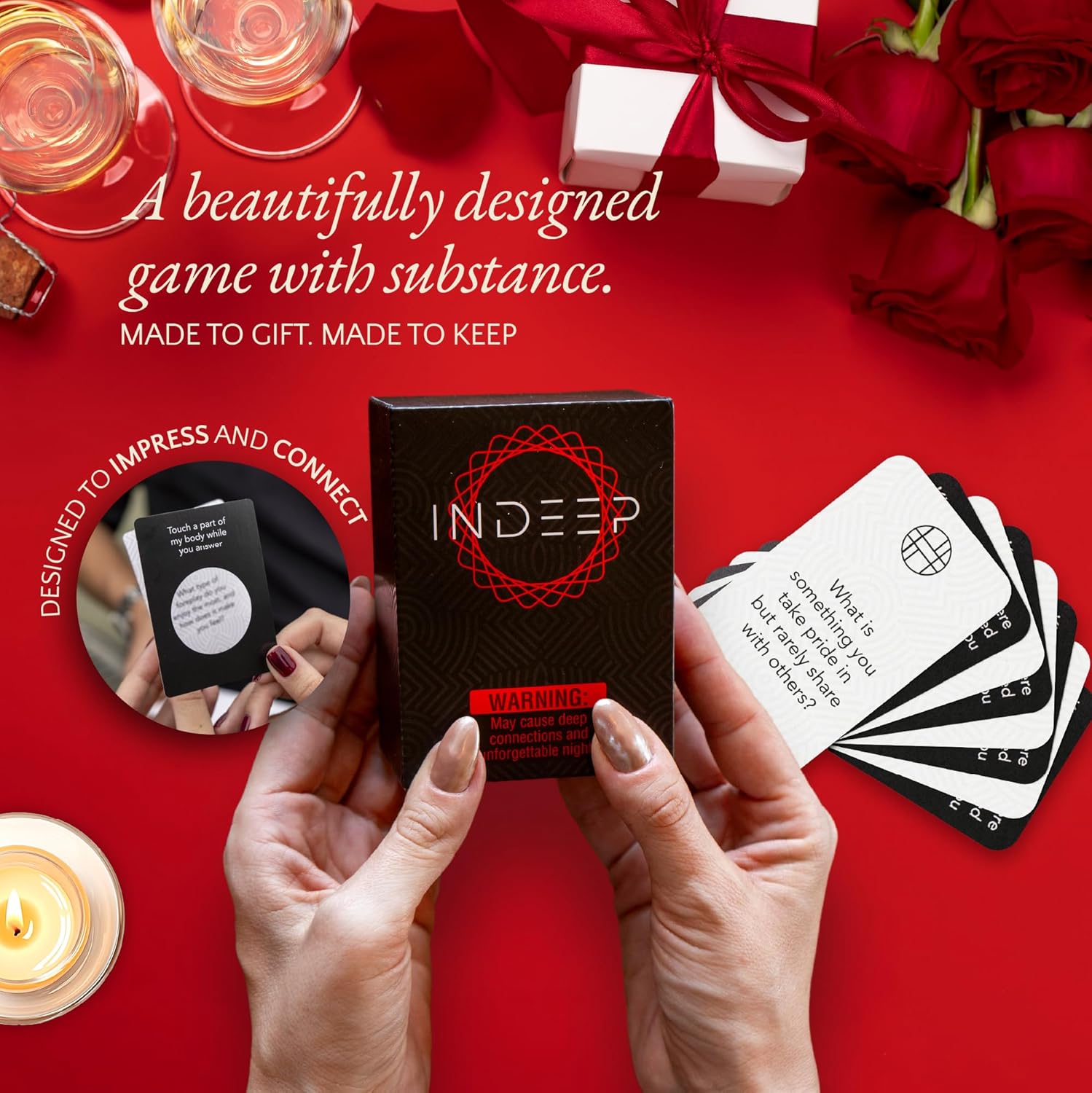 InDeep Couples Game – 100 Conversation Cards with 3 Levels + 15 Deeper Challenge Cards – Interactive Date Night Game for Couples – Great Gift for Him & Her – Anniversary or Valentine’s Day